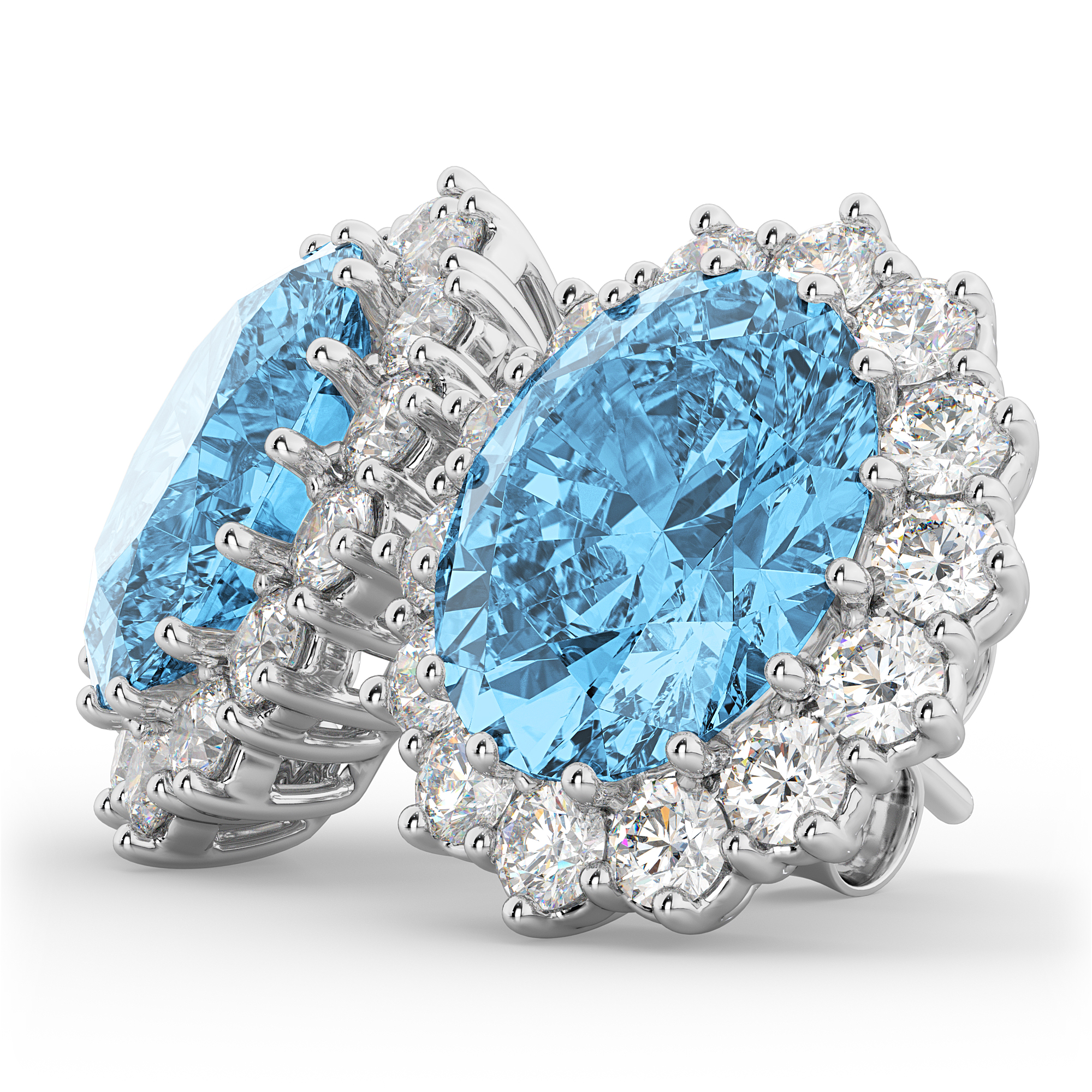 Oval Blue Topaz & Diamond Accented Earrings 14k White Gold (10.80ctw)