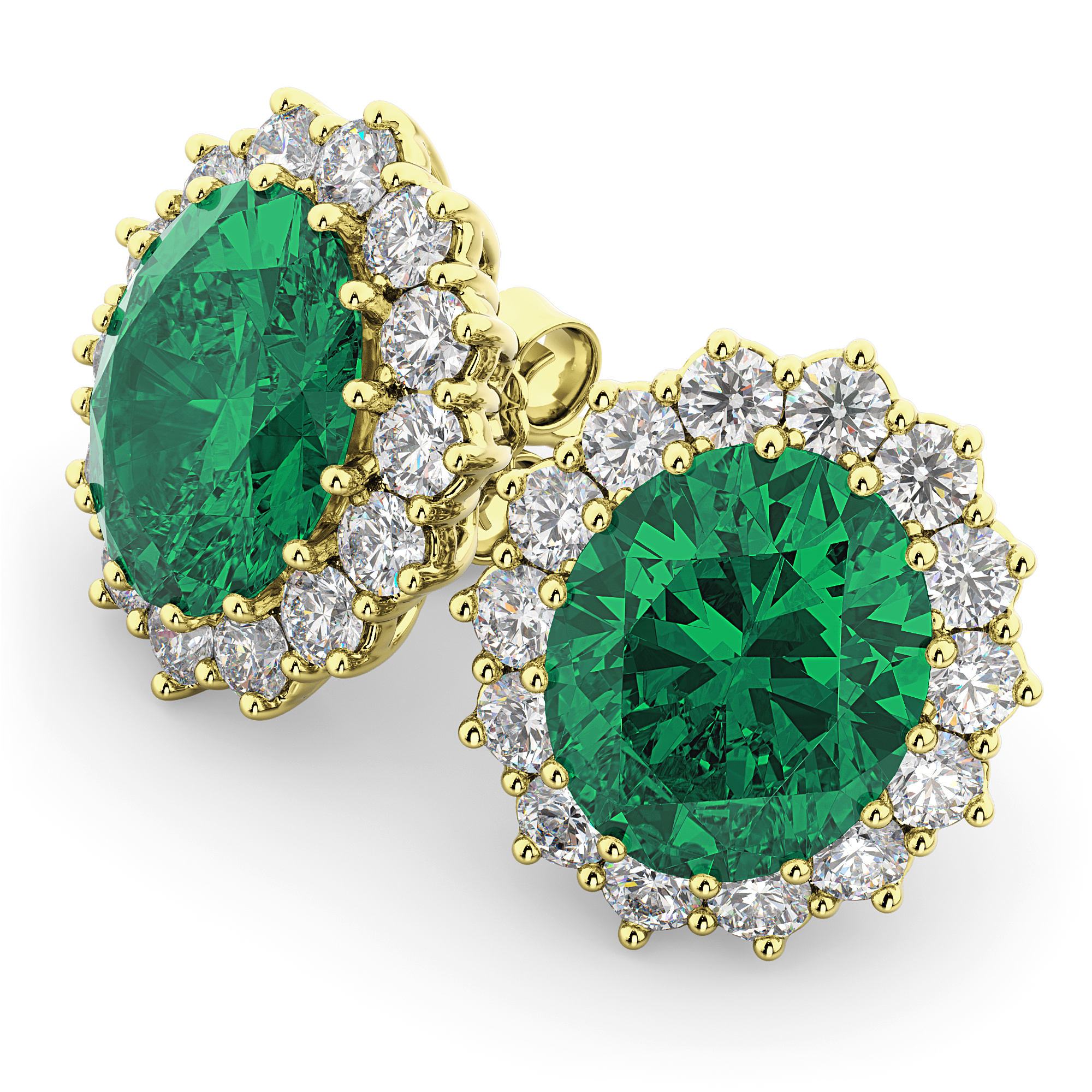 Oval Emerald and Diamond Earrings 14k Yellow Gold (10.80ctw)