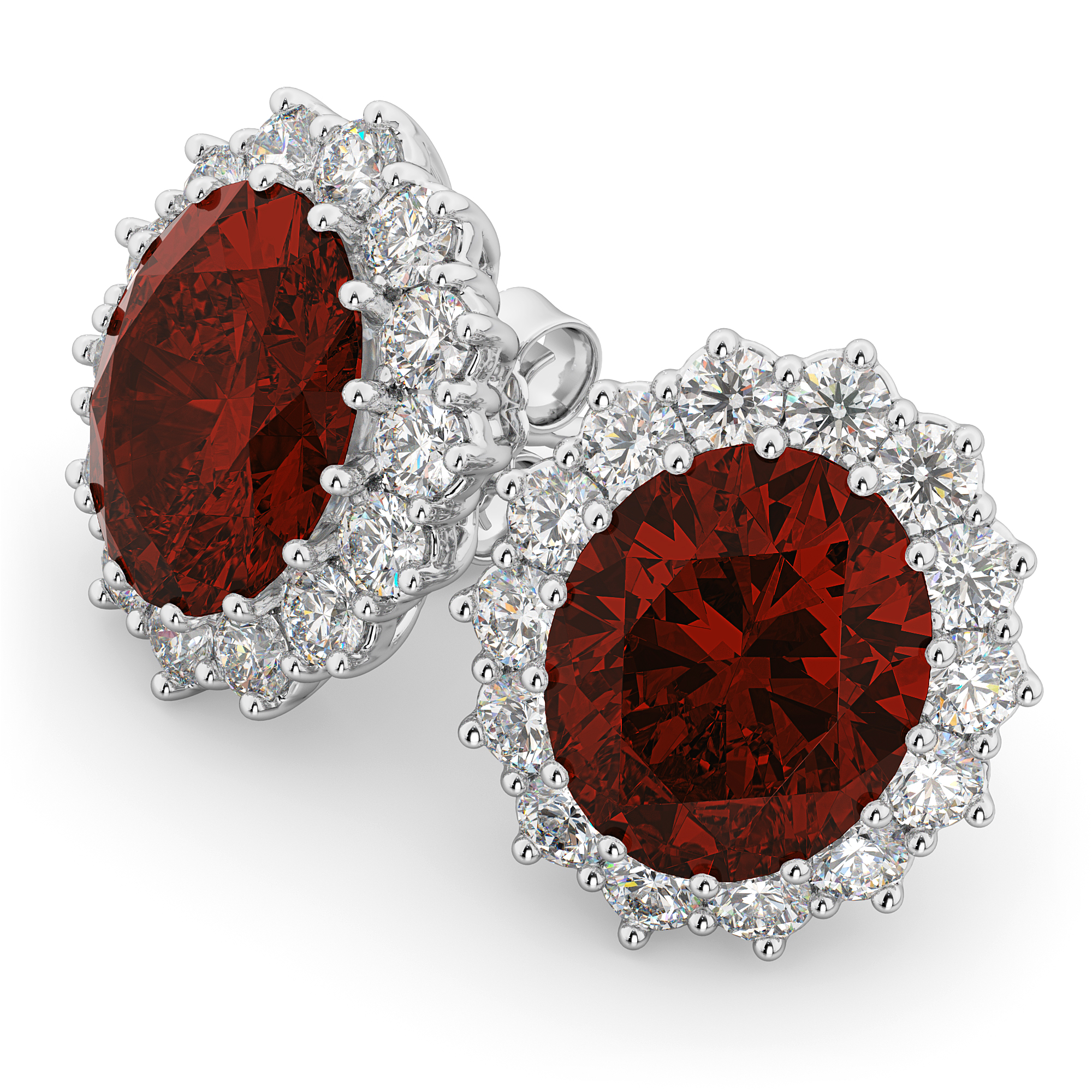 Oval Garnet and Diamond Earrings 14k White Gold (10.80ctw)