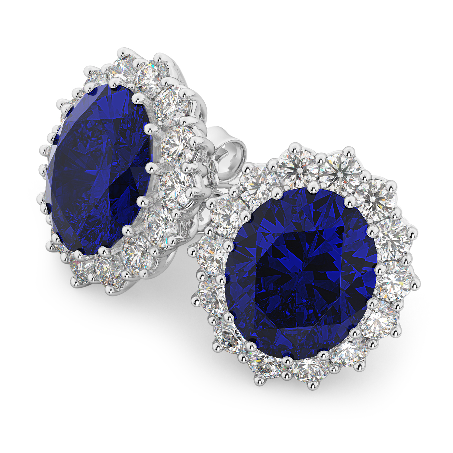Oval Lab Blue Sapphire & Diamond Accented Earrings 14k White Gold (10.80ctw)