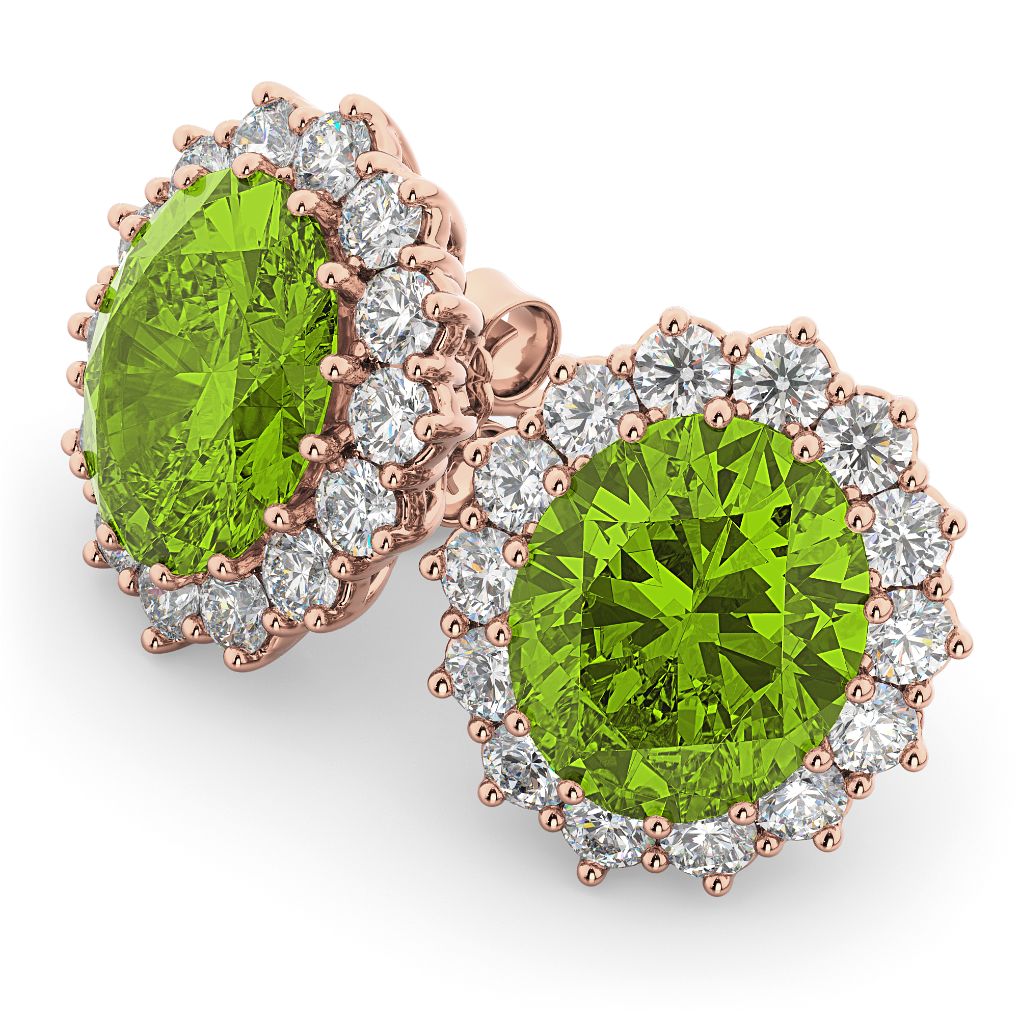Oval Peridot & Diamond Accented Earrings 14k Rose Gold (10.80ctw)
