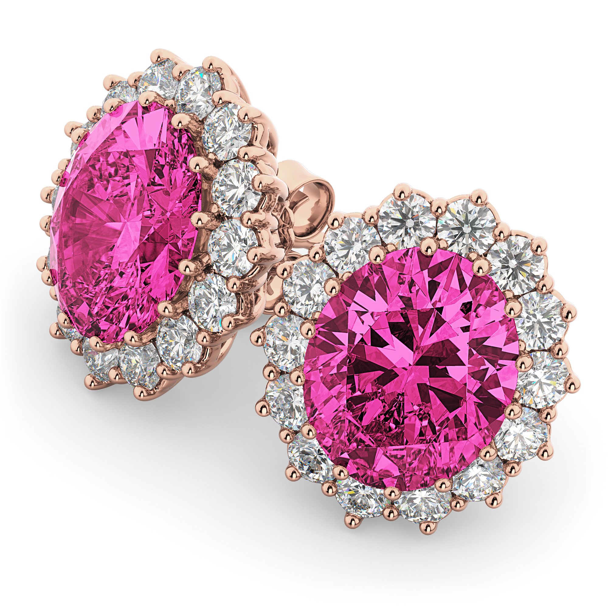 Oval Pink Tourmaline & Diamond Accented Earrings 14k Rose Gold 10.80ctw
