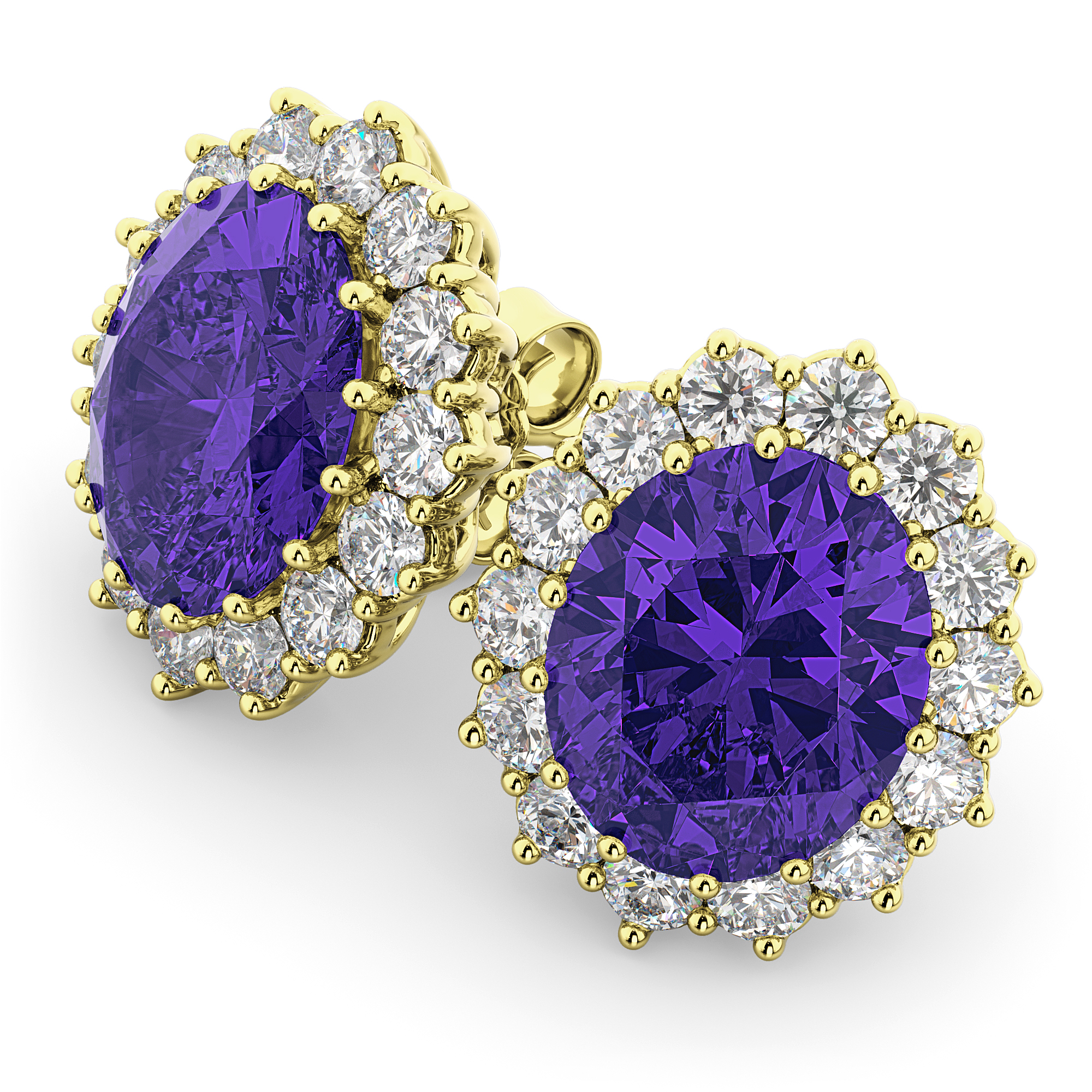 Oval Tanzanite & Diamond Accented Earrings 14k Yellow Gold (10.80ctw)