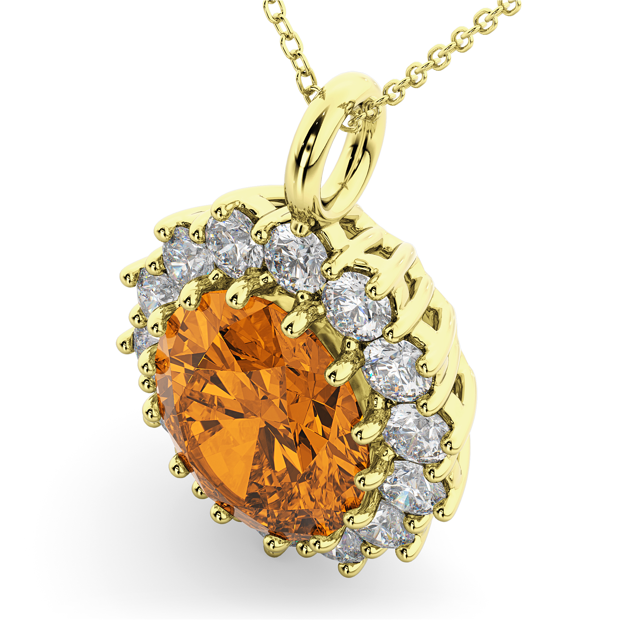 Oval Citrine & Diamond Halo Pendant Necklace 14k Yellow Gold (6.40ct)