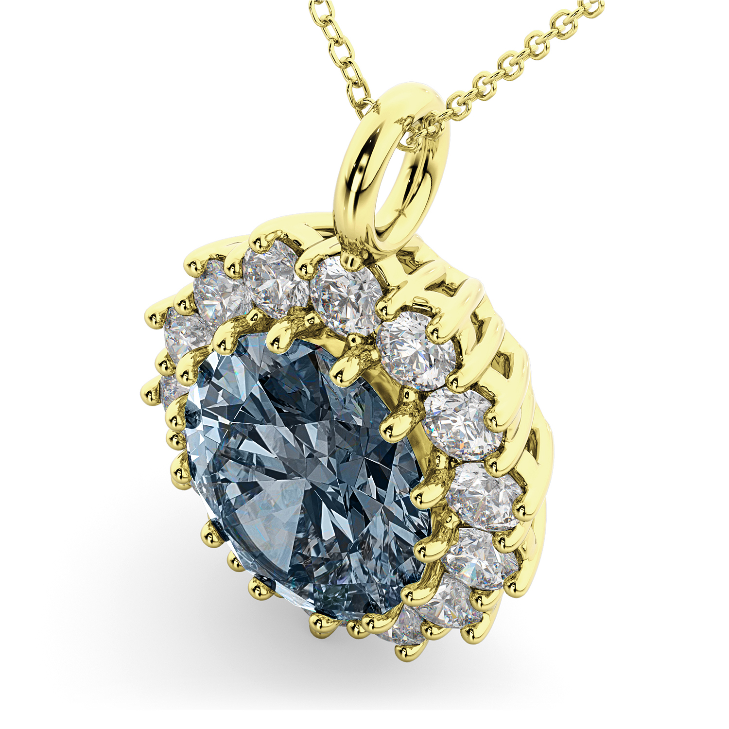 Oval Gray Spinel & Diamond Halo Pendant Necklace 14k Yellow Gold (6.40ct)