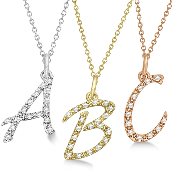 Personalized Lab Grown Diamond Script Letter Initial Necklace 14k Rose Gold