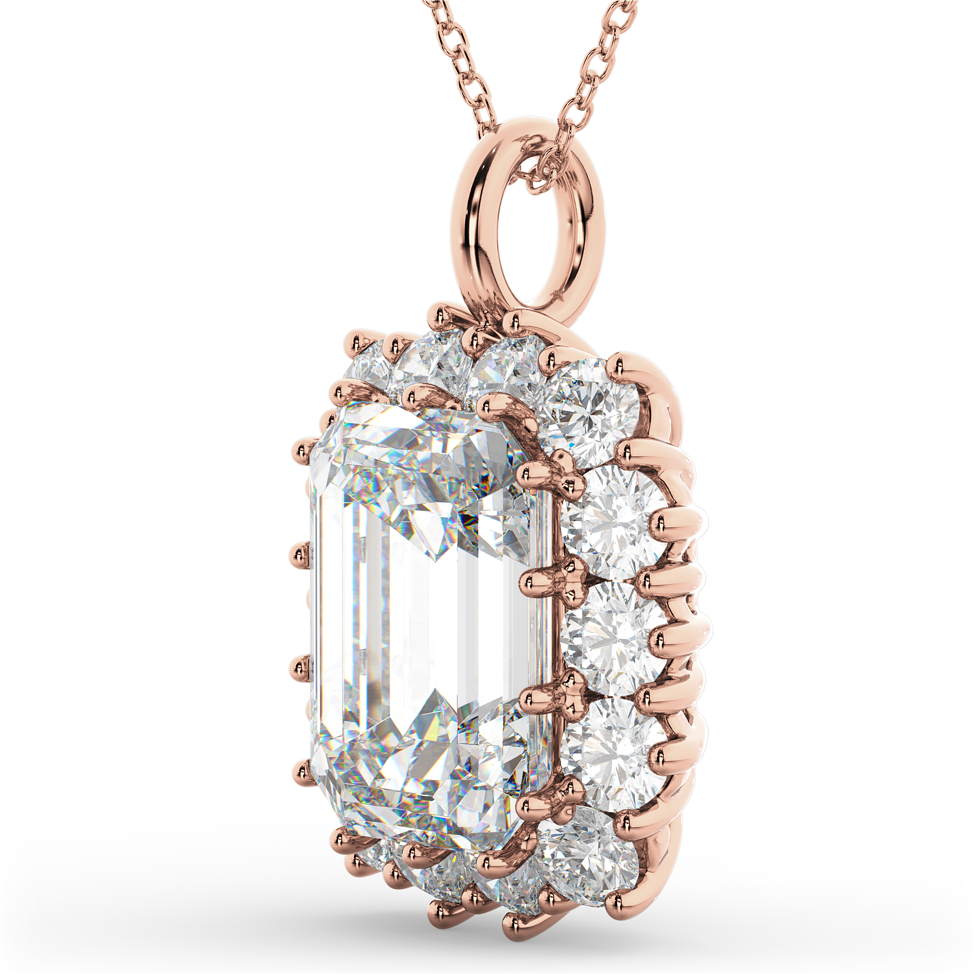 Emerald Cut Moissanite & Diamond Pendant 14k Rose Gold (5.68ct)