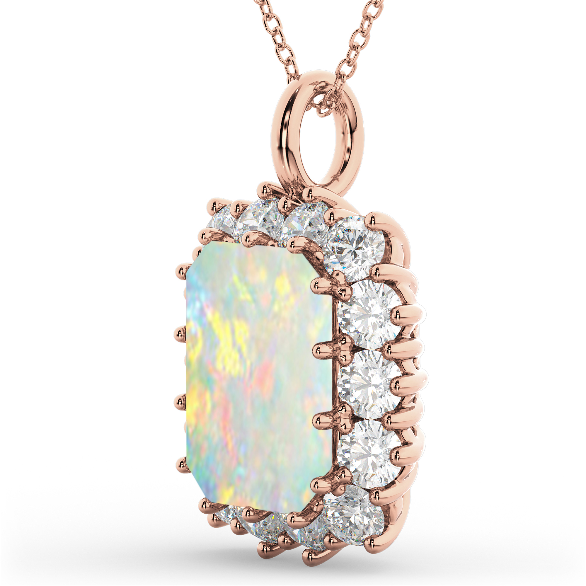 Emerald Cut Opal & Diamond Pendant 14k Rose Gold (5.68ct)