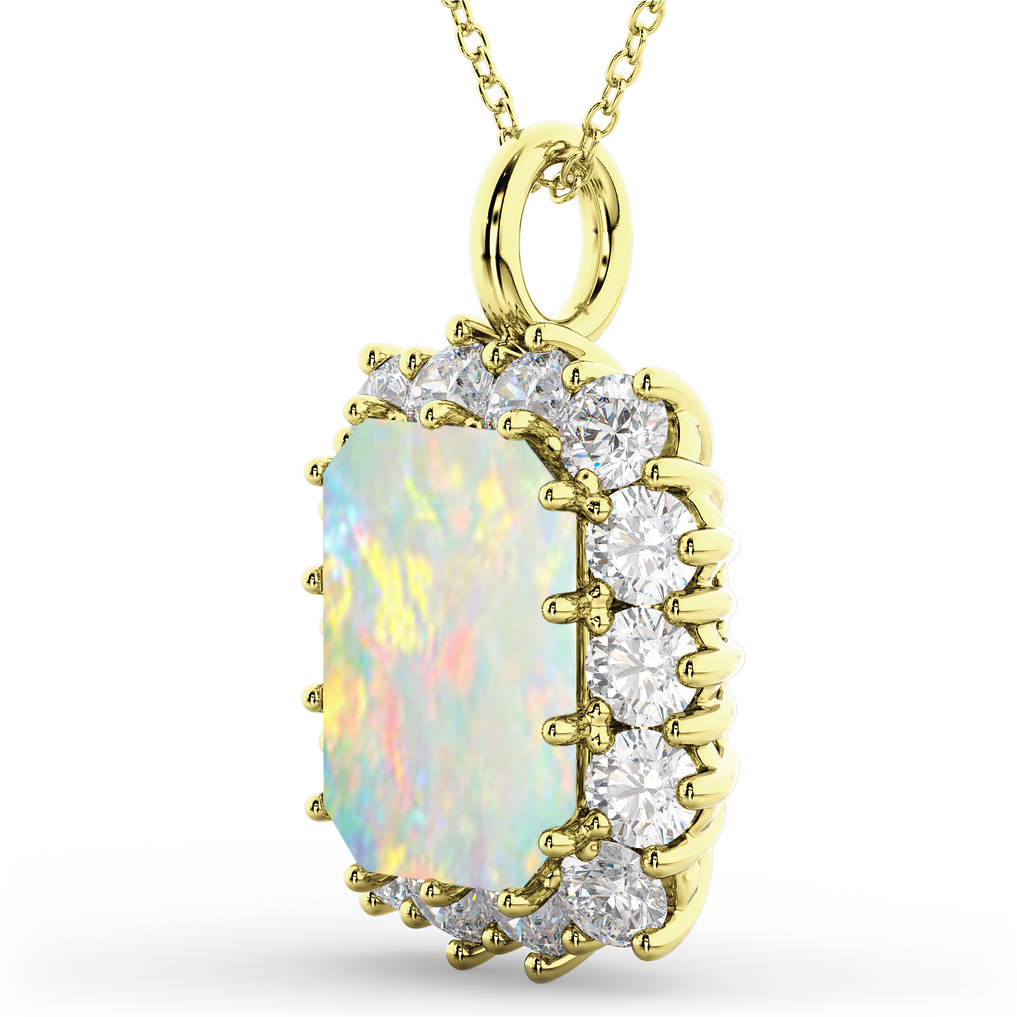 Emerald Cut Opal & Diamond Pendant 14k Yellow Gold (5.68ct) Allurez