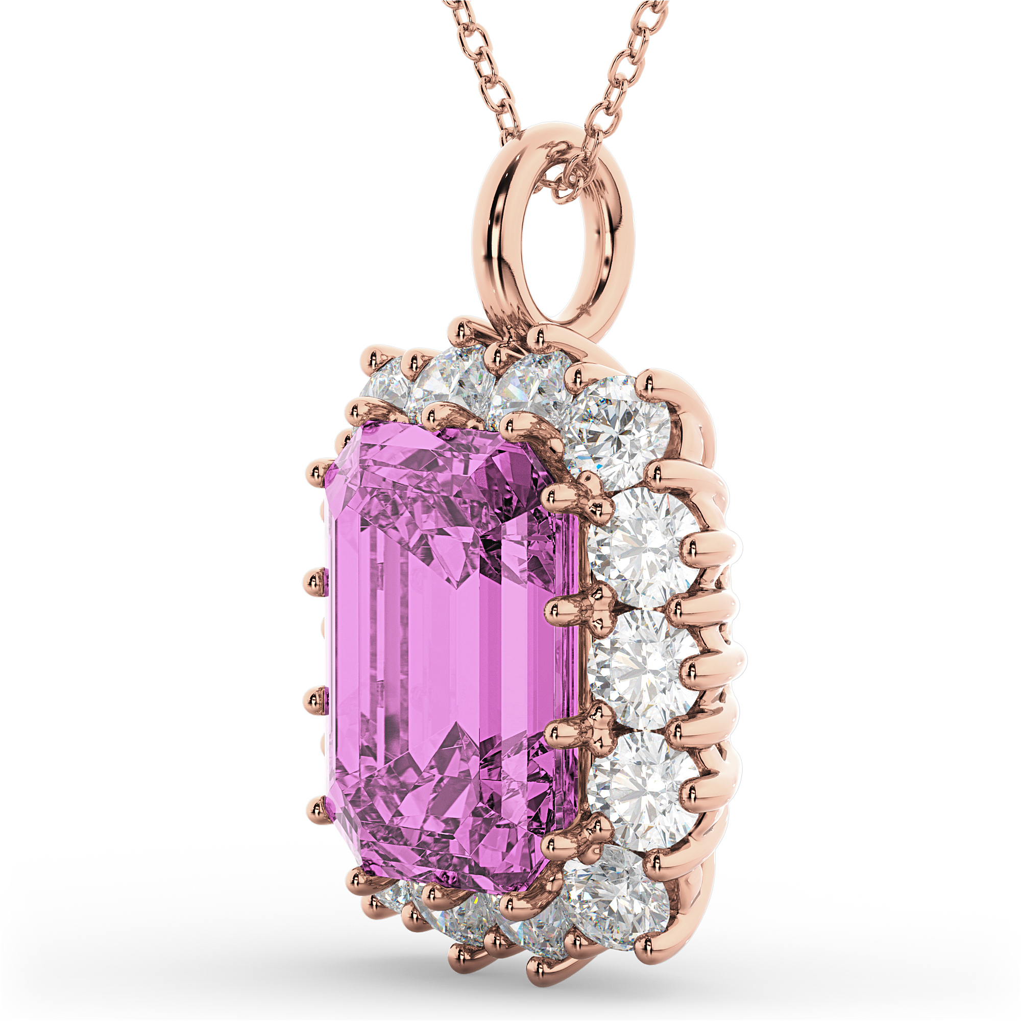 Emerald Cut Pink Sapphire & Diamond Pendant 14k Rose Gold (5.68ct)