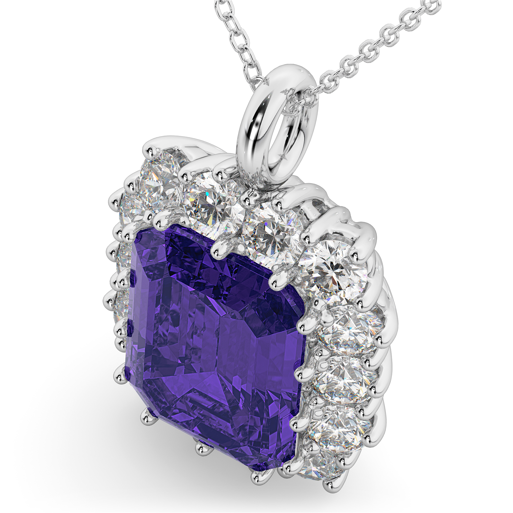 Emerald Cut Tanzanite & Diamond Pendant 14k White Gold (5.68ct)
