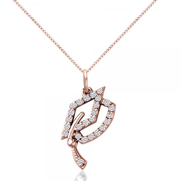 Diamond Graduation Cap Pendant Necklace 14k Rose Gold (0.13ct)