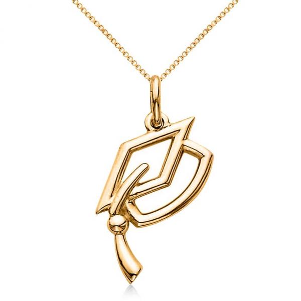 Graduation Cap Charm Pendant Necklace Plain Metal 14k Yellow Gold AD1298