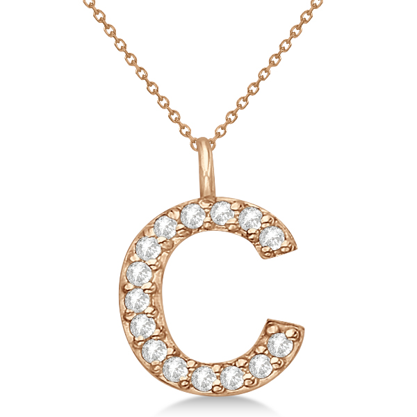 Customized Block-Letter Pave Diamond Initial Pendant in 14k Rose Gold