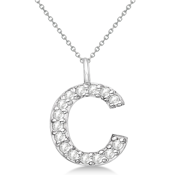 Customized Block-Letter Pave Diamond Initial Pendant in 14k White Gold