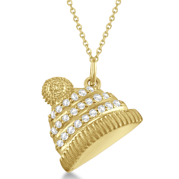 Diamond Winter Hat Pendant Necklace 14k Yellow Gold (0.12ct)