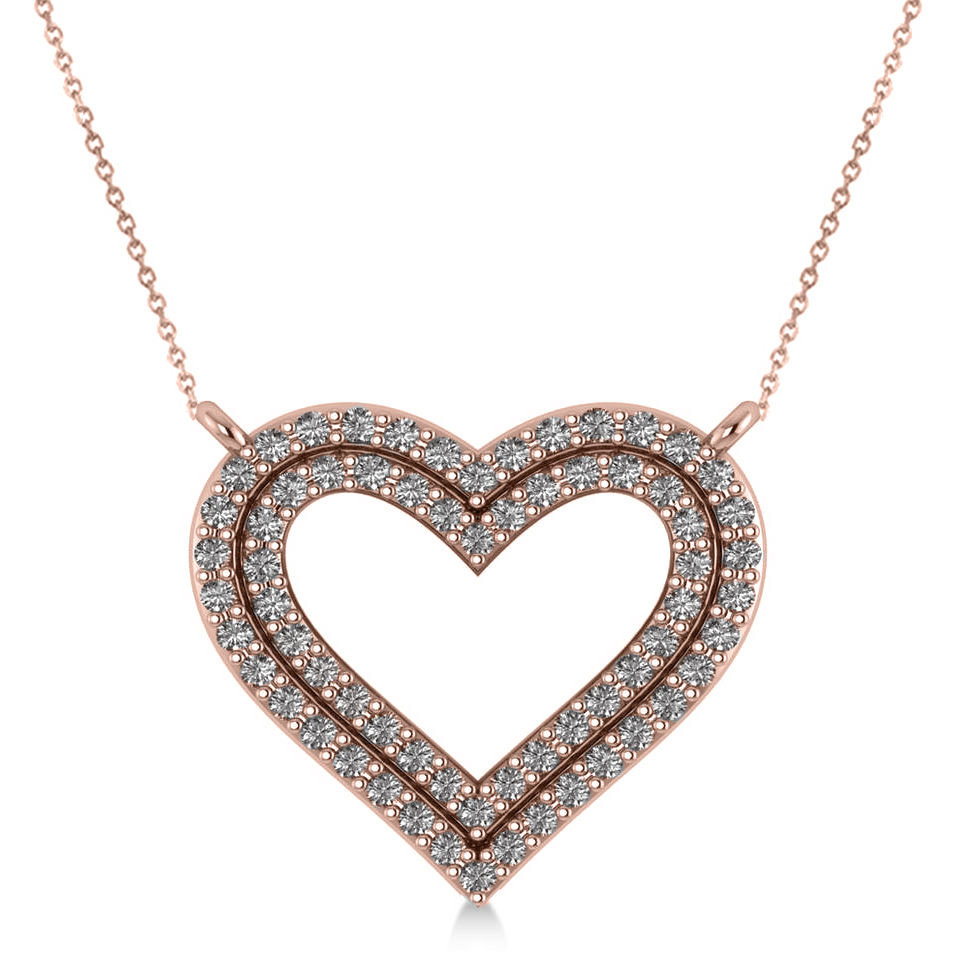 Double Row Open Heart Diamond Pendant Necklace 14k Rose Gold (0.66ct)
