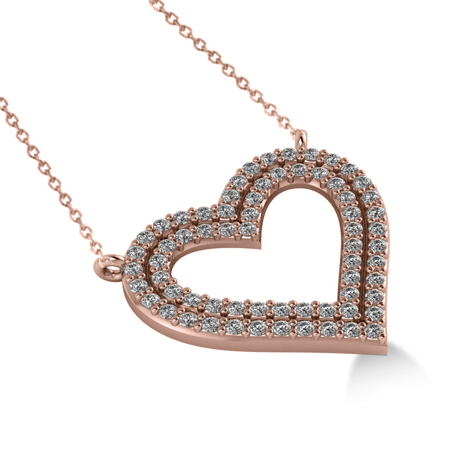 Double Row Open Heart Diamond Pendant Necklace 14k Rose Gold (0.66ct)