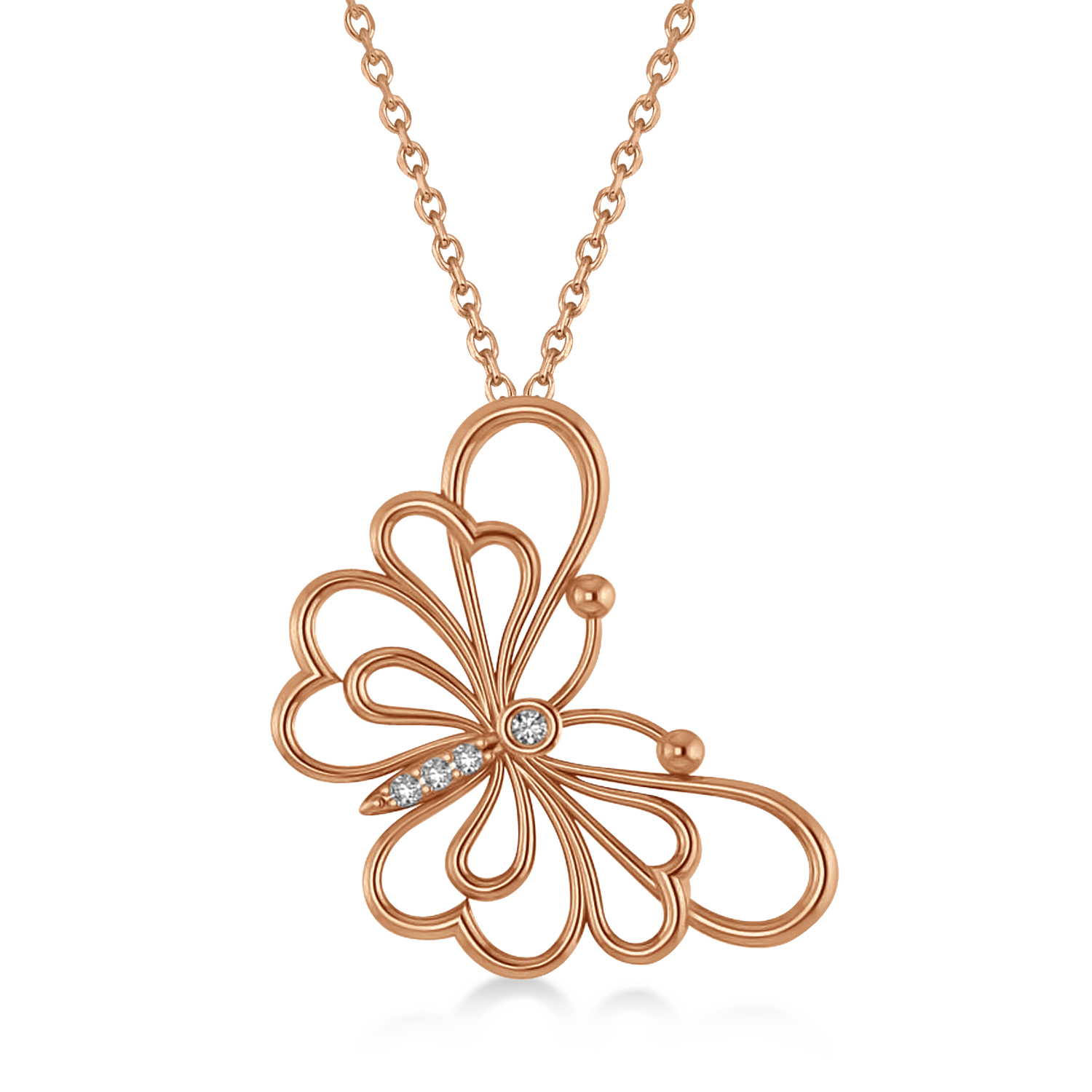 Diamond Butterfly Pendant Necklace 14k Rose Gold (0.02ct) AZ10843