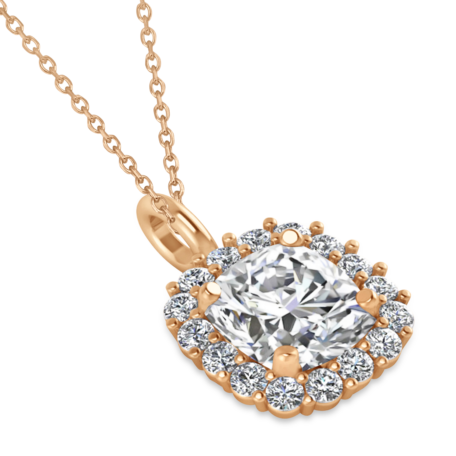 Cushion Cut Diamond Halo Pendant 14k Rose Gold (2.76ct)