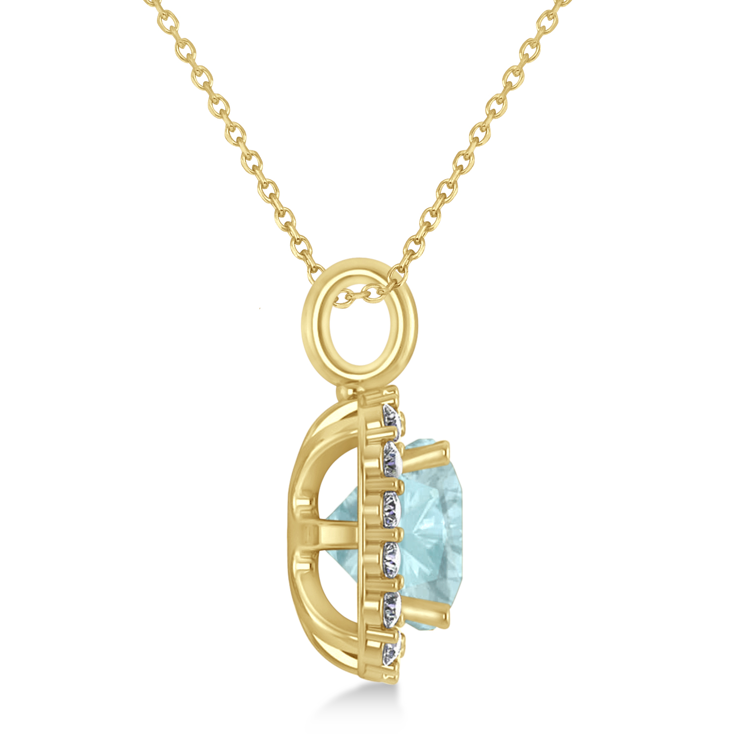 Cushion Cut Aquamarine & Diamond Halo Pendant 14k Yellow Gold (2.96ct)