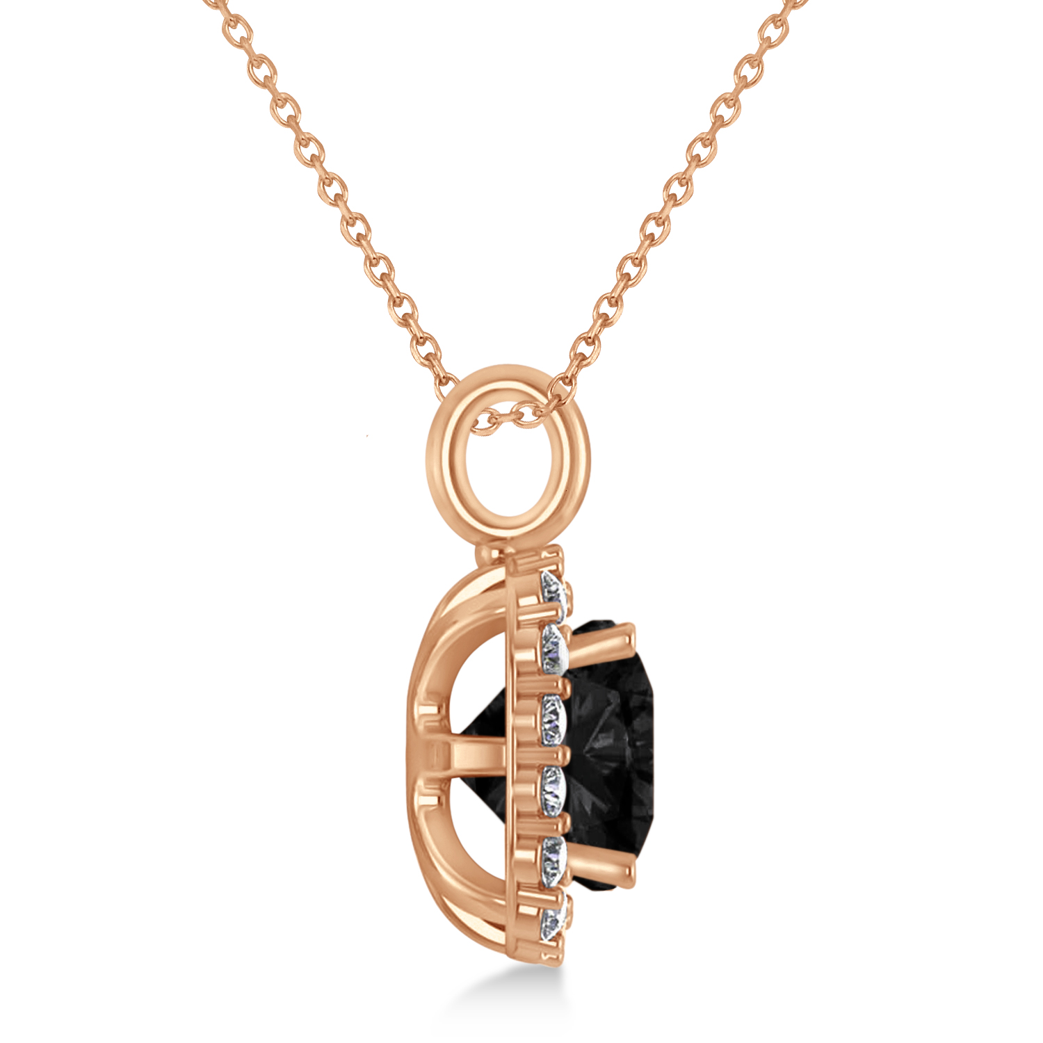 Cushion Cut Black & White Diamond Halo Pendant 14k Rose Gold (2.76ct)