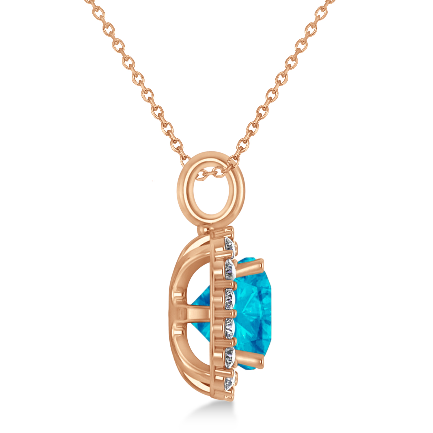 Cushion Cut Blue Topaz & Diamond Halo Pendant 14k Rose Gold (2.96ct)