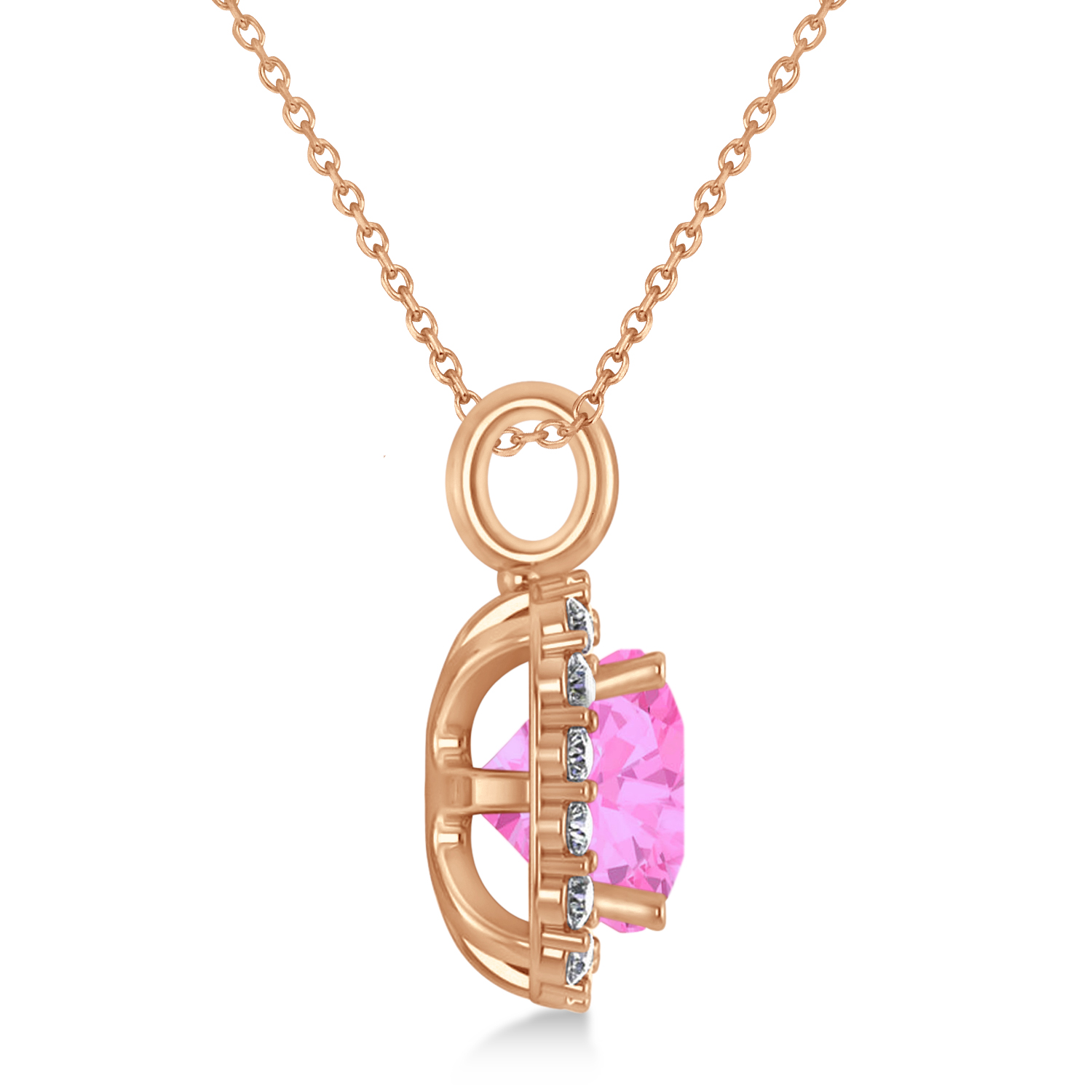 Cushion Cut Pink Sapphire & Diamond Halo Pendant 14k Rose Gold (2.96ct)