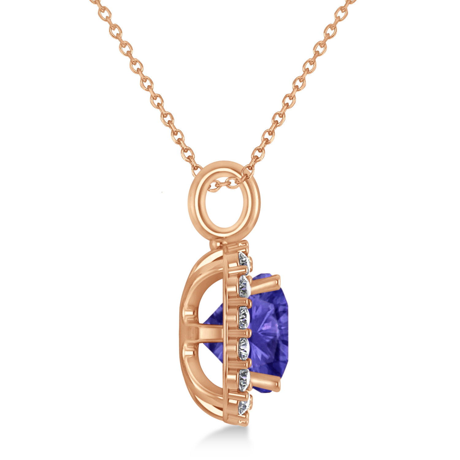 Cushion Cut Tanzanite & Diamond Halo Pendant 14k Rose Gold (2.96ct)