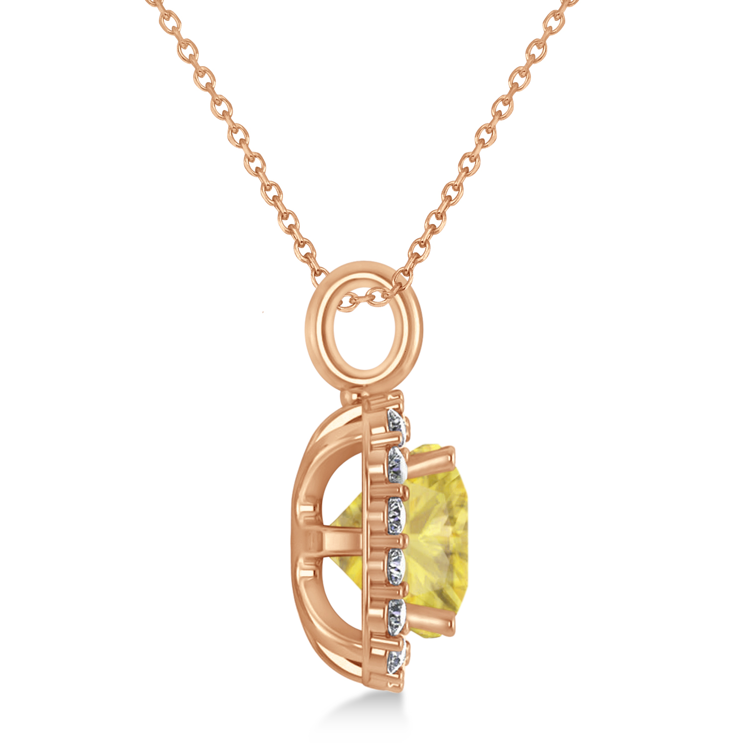 Cushion Cut Yellow & White Diamond Halo Pendant 14k Rose Gold (2.76ct)