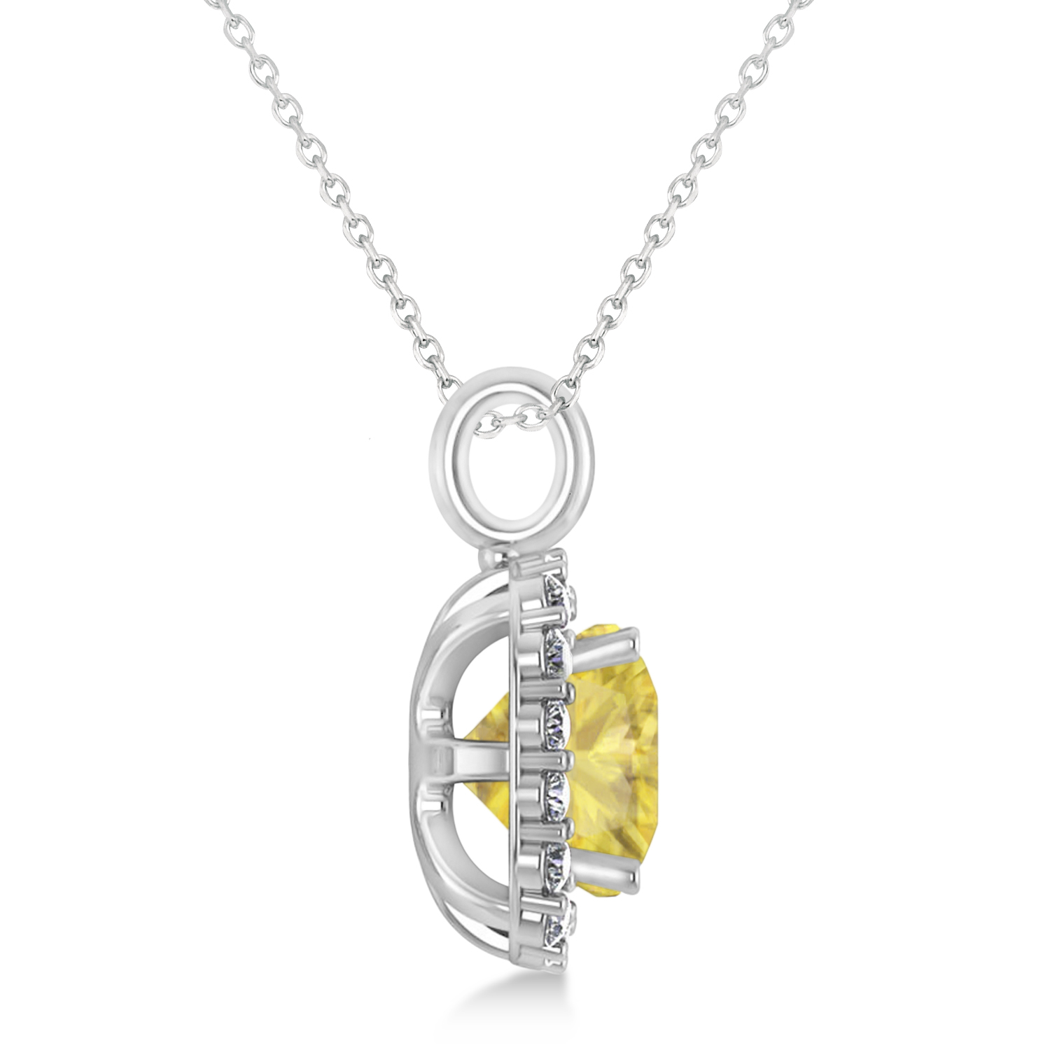 Cushion Cut Yellow & White Diamond Halo Pendant 14k White Gold (2.76ct)