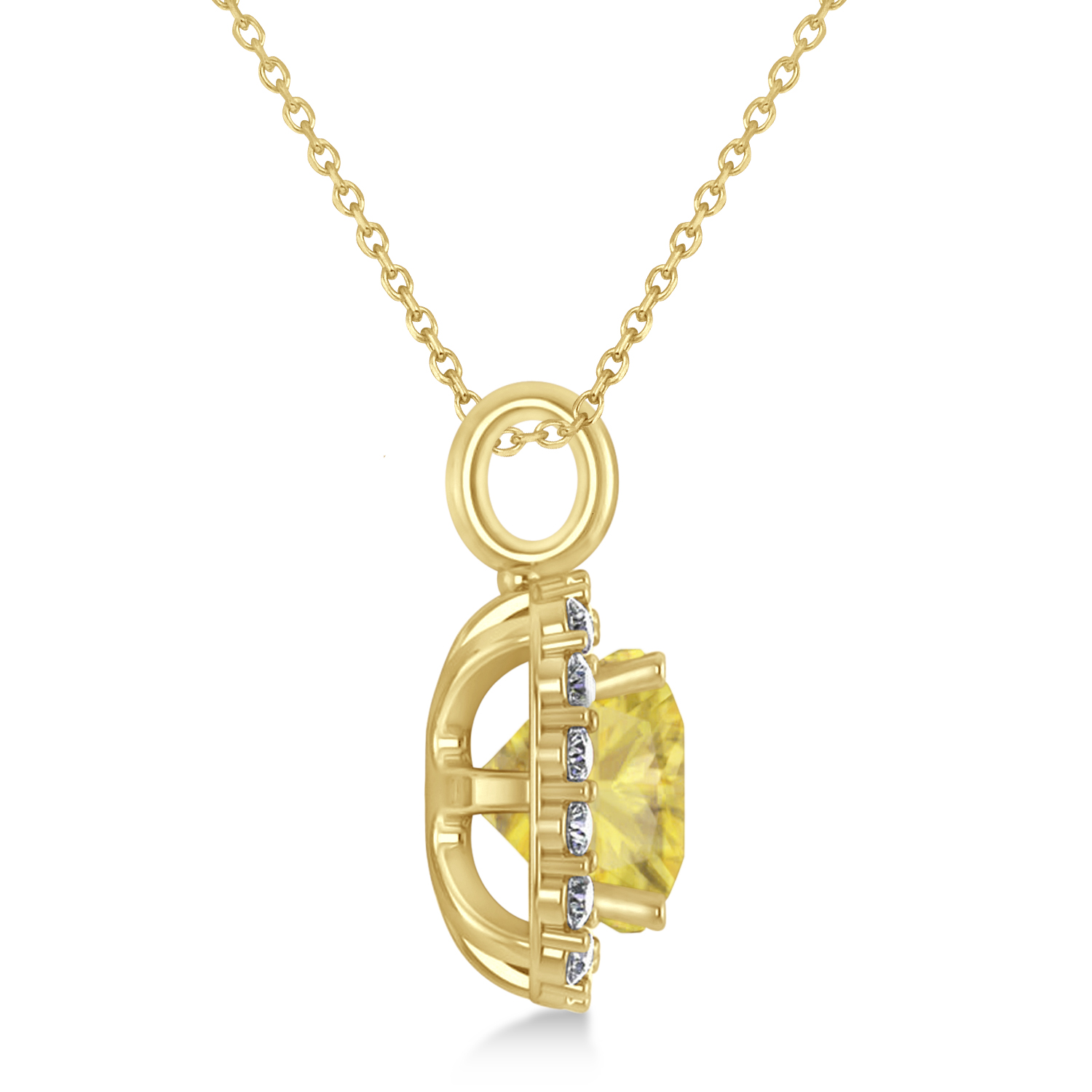Cushion Cut Yellow & White Diamond Halo Pendant 14k Yellow Gold (2.76ct)
