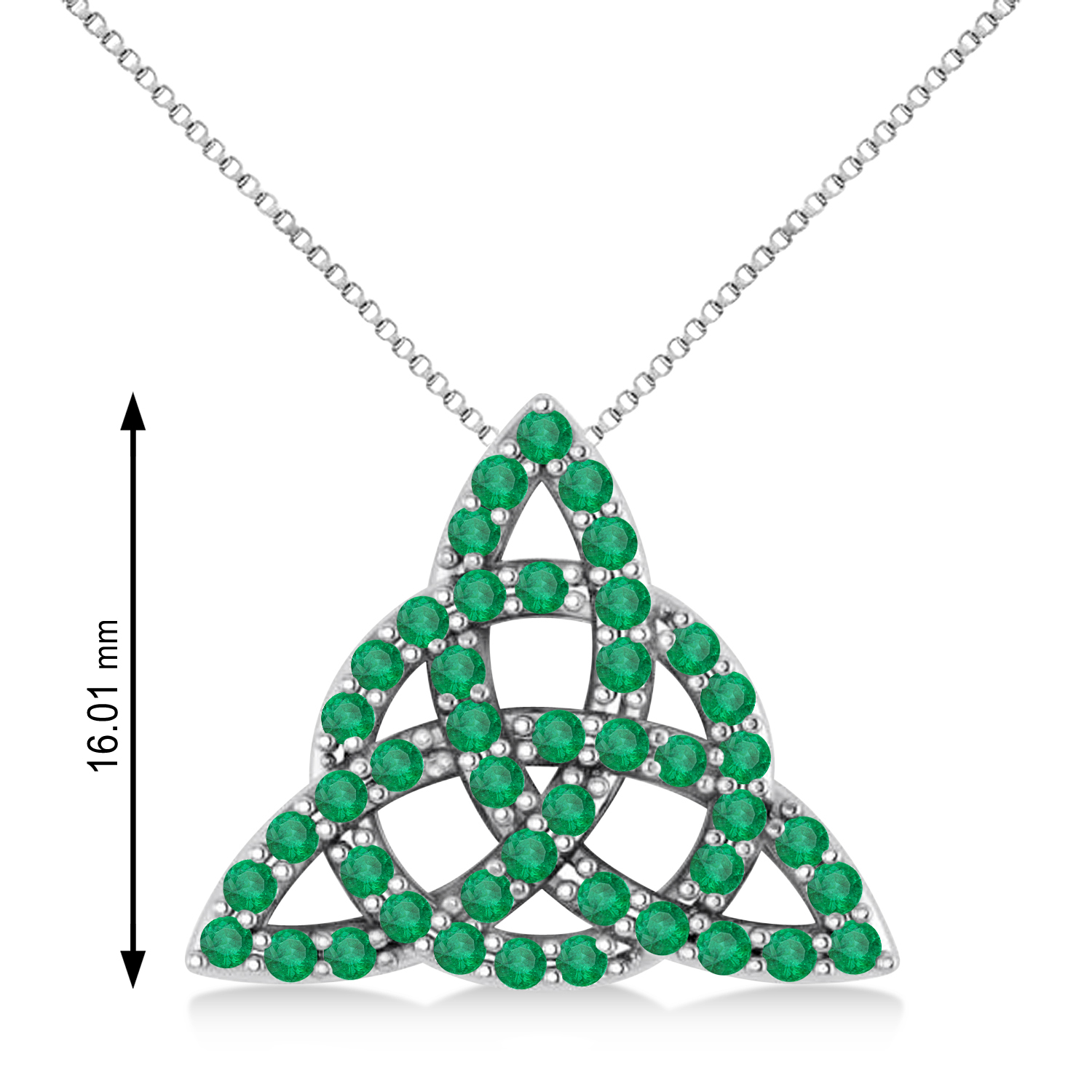 Emerald Trinity Celtic Knot Pendant Necklace 14k White Gold (0.45ct)