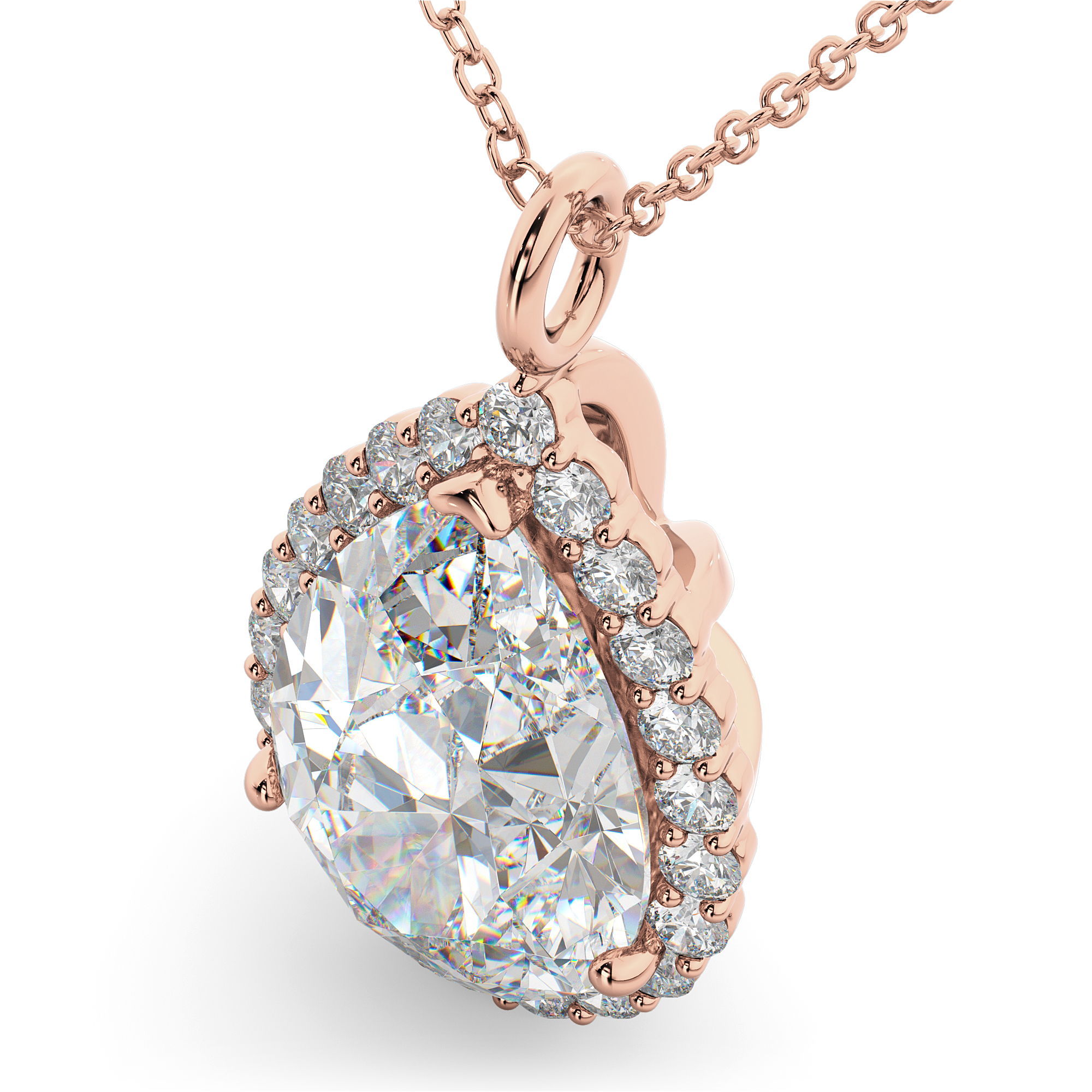 Halo Pear Shaped Diamond Pendant Necklace 14k Rose Gold (4.69ct)