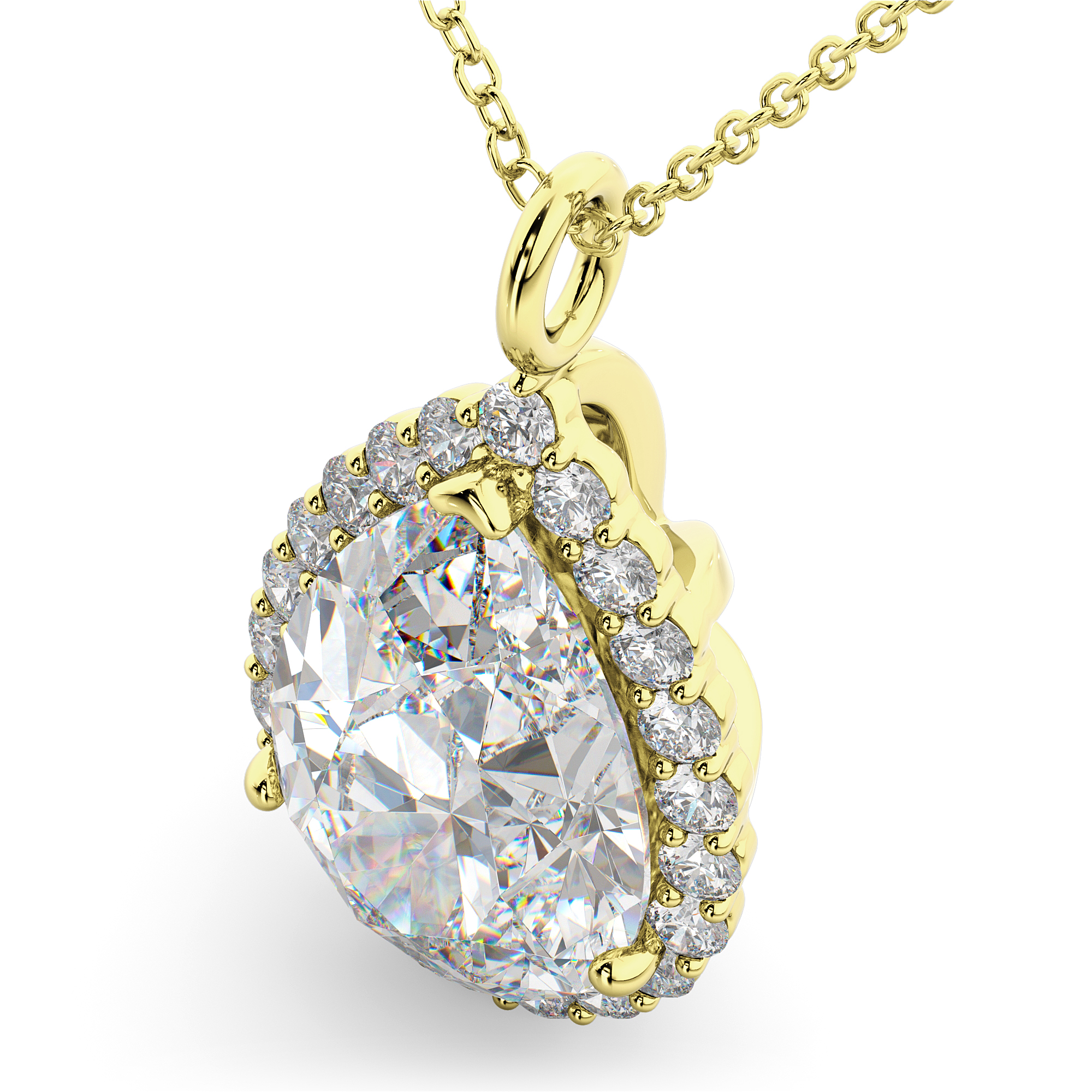 Halo Pear Shaped Diamond Pendant Necklace 14k Yellow Gold (4.69ct)