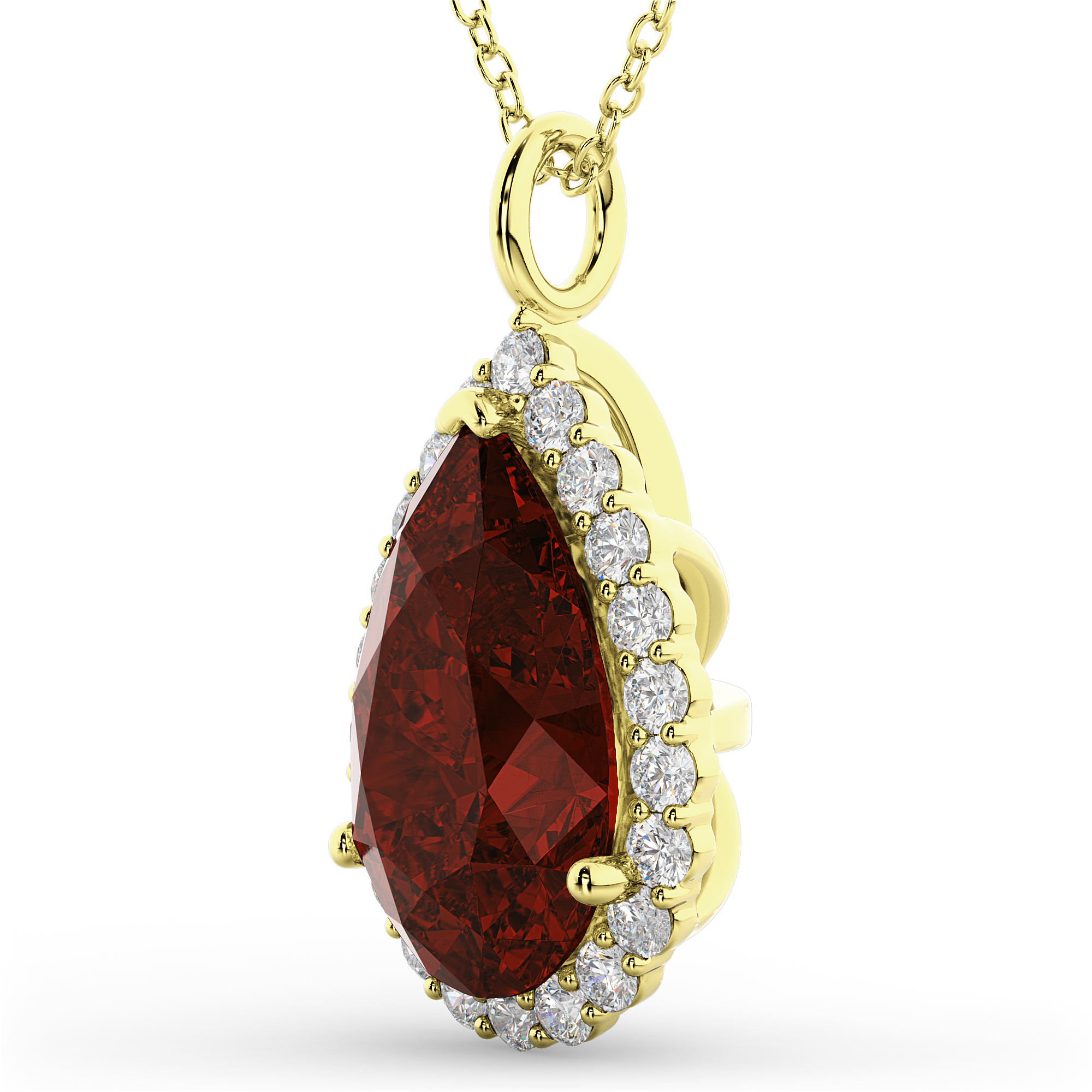 Halo Garnet & Diamond Pear Shaped Pendant Necklace 14k Yellow Gold (6.24ct)