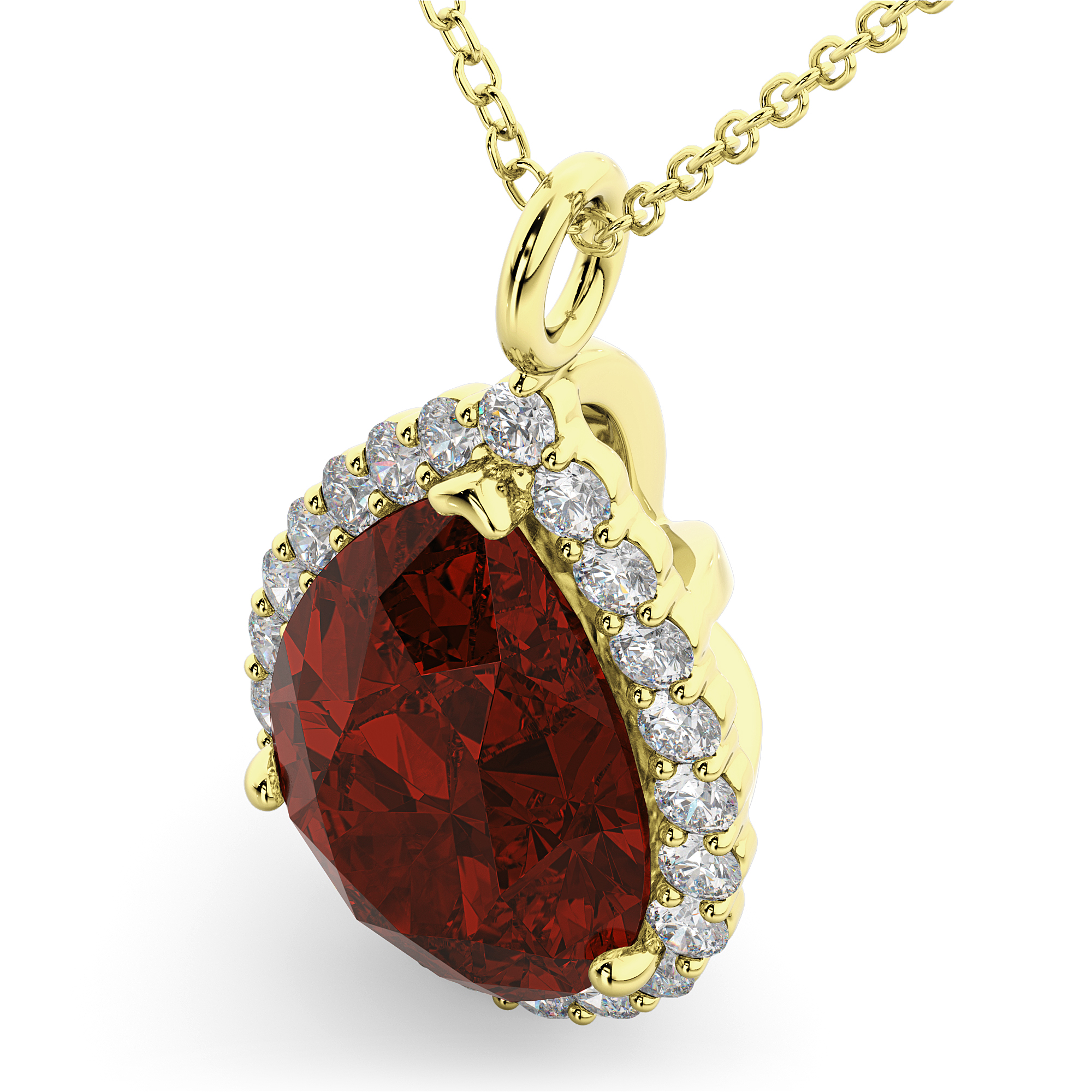 Halo Garnet & Diamond Pear Shaped Pendant Necklace 14k Yellow Gold (6.24ct)