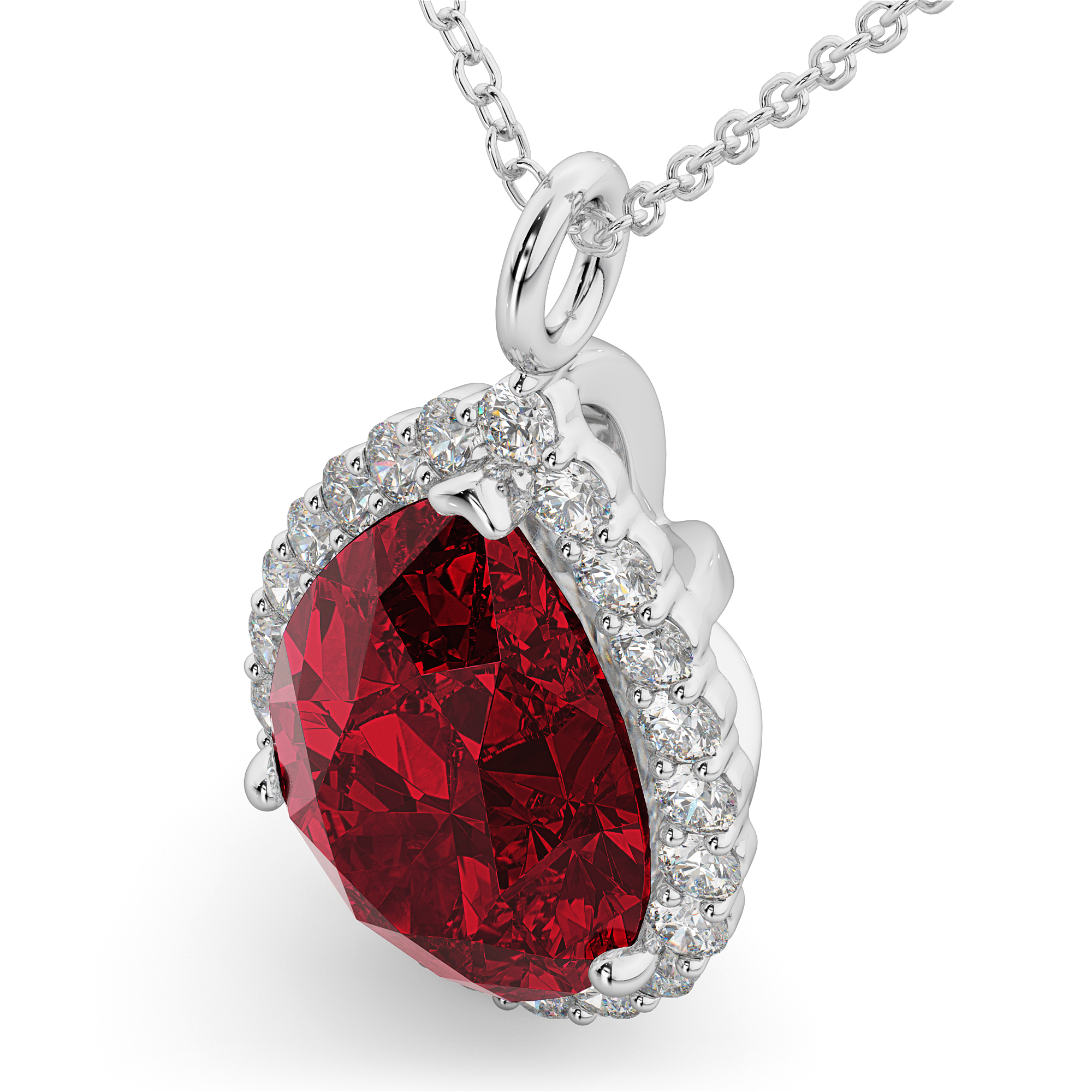 Halo Lab Ruby & Diamond Pear Shaped Pendant Necklace 14k
