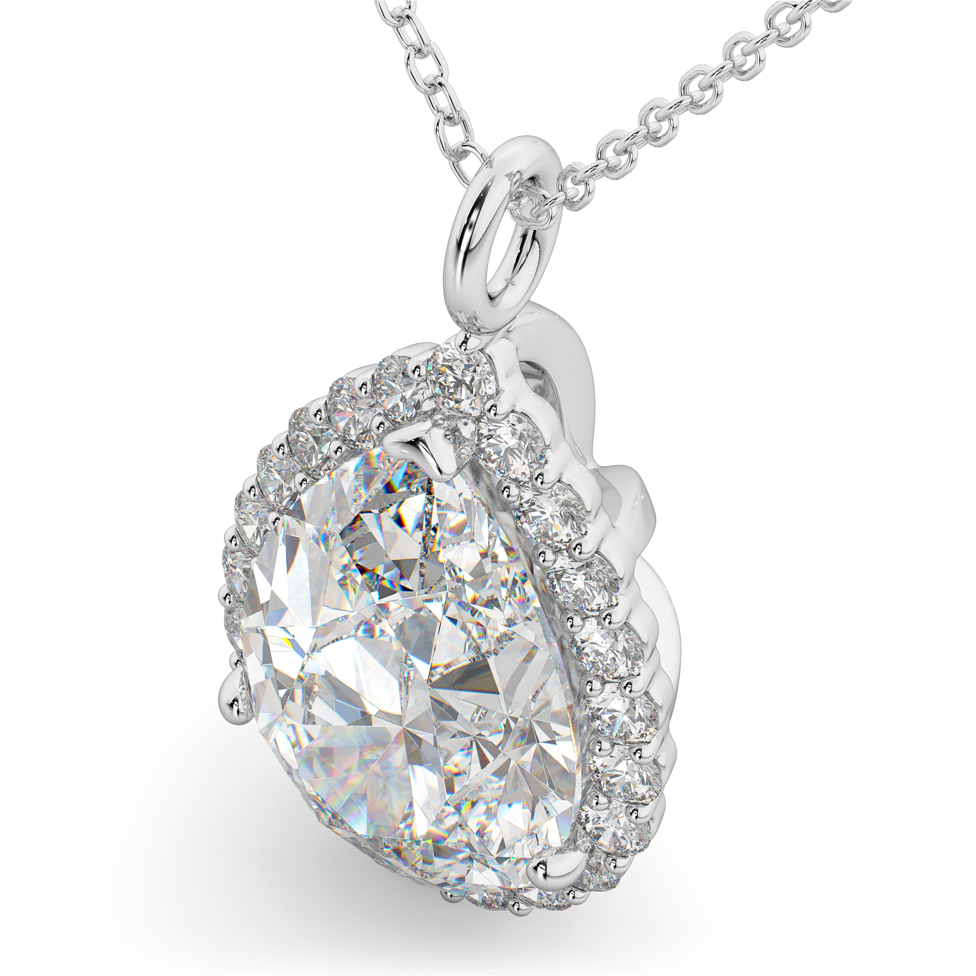 Halo Moissanite & Diamond Pear Shaped Pendant Necklace 14k White Gold (5.44ct)