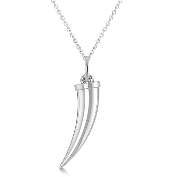 Italian Horn Drop Pendant Plain Metal 14k White Gold (0.22ct)