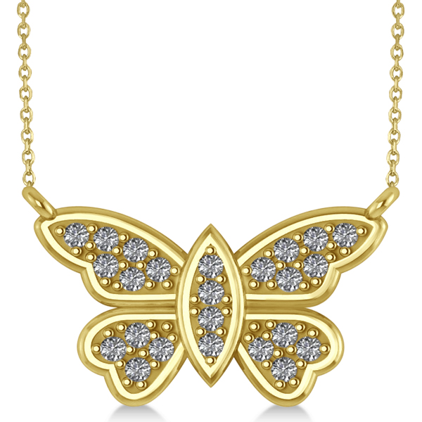 Diamond Butterfly Pendant Necklace 14k Yellow Gold (0.24ct ...