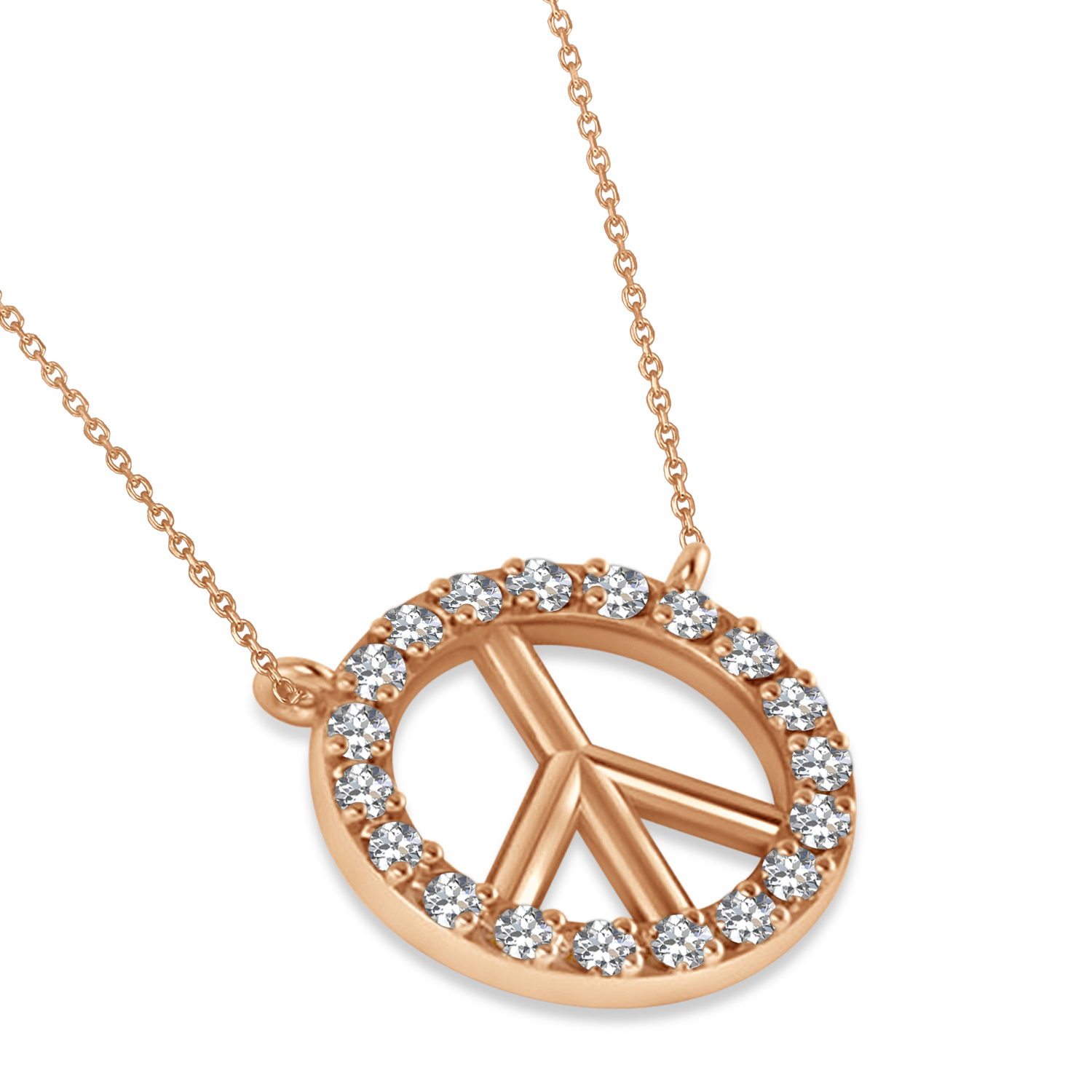 Petite Diamond Peace Sign Charm Pendant Necklace 14K Rose Gold