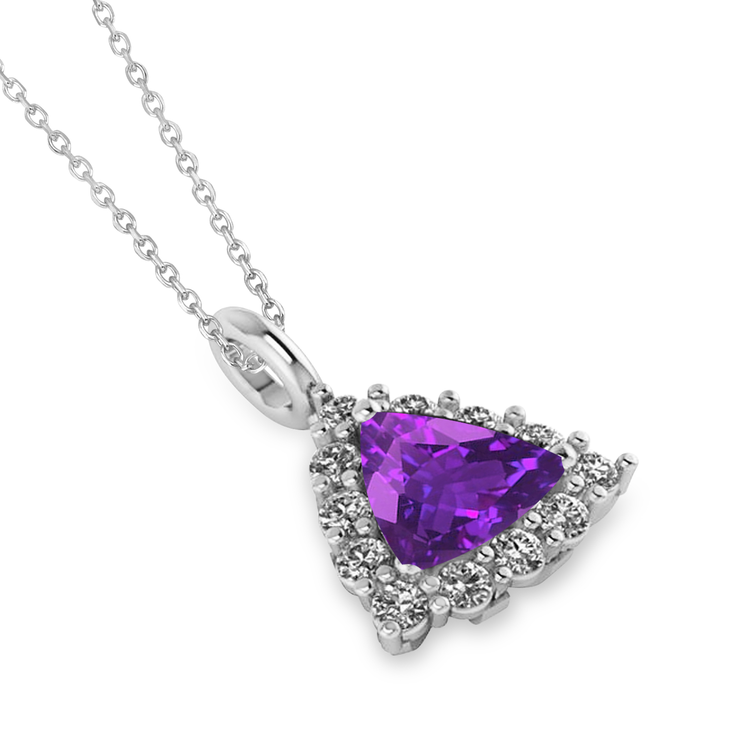 Diamond & Amethyst Trillion Cut Pendant Necklace 14k White Gold (1.26ct)