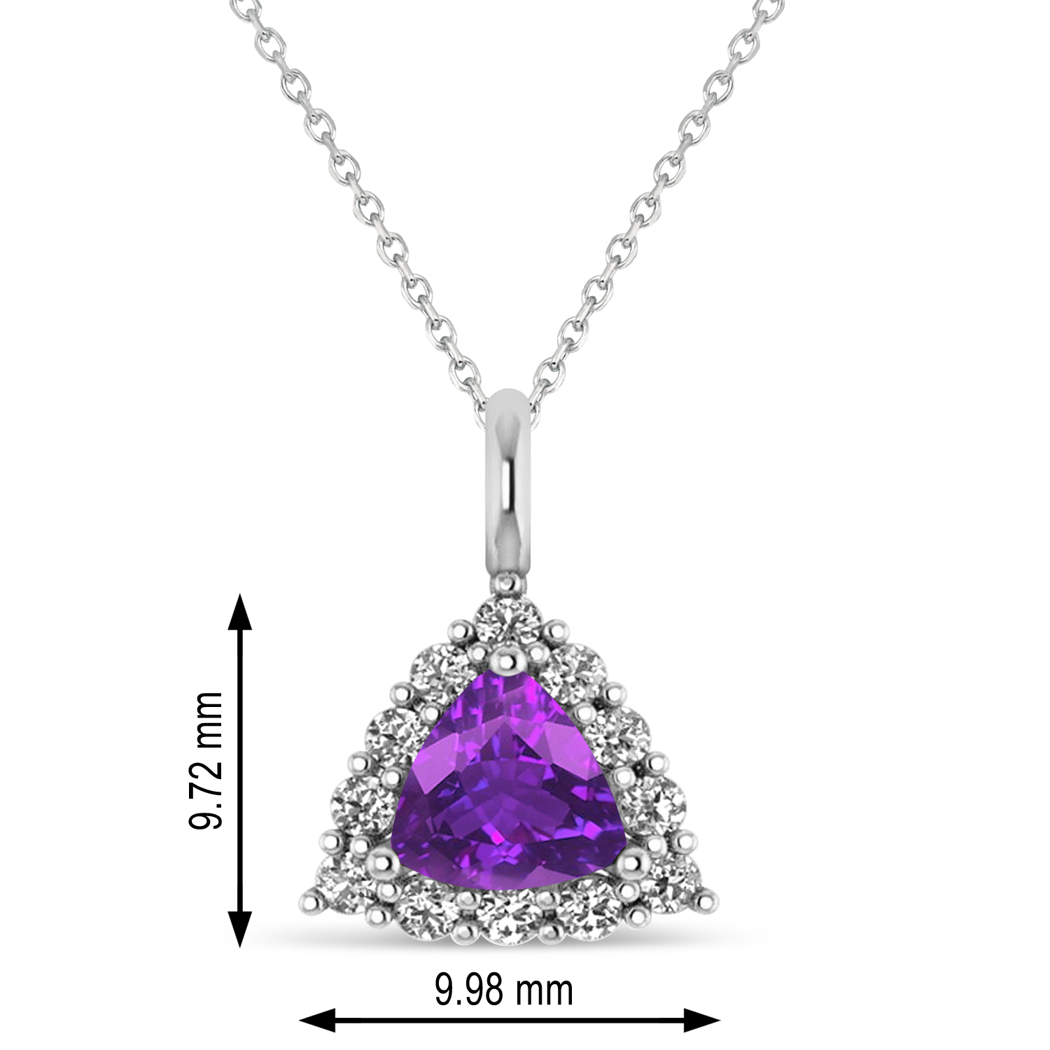 Diamond & Amethyst Trillion Cut Pendant Necklace 14k White Gold (1.26ct)