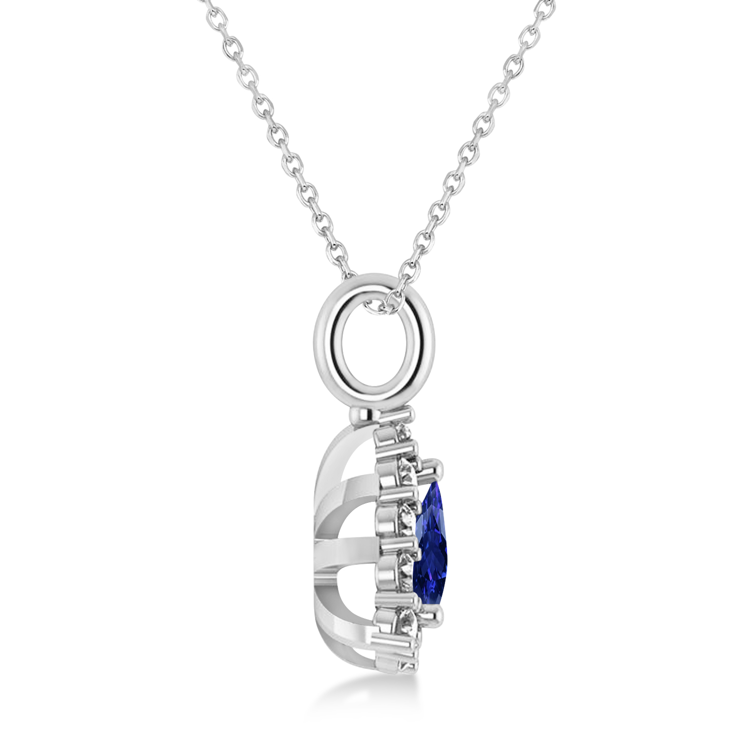 Diamond & Blue Sapphire Trillion Cut Pendant Necklace 14k White Gold (1.78ct)