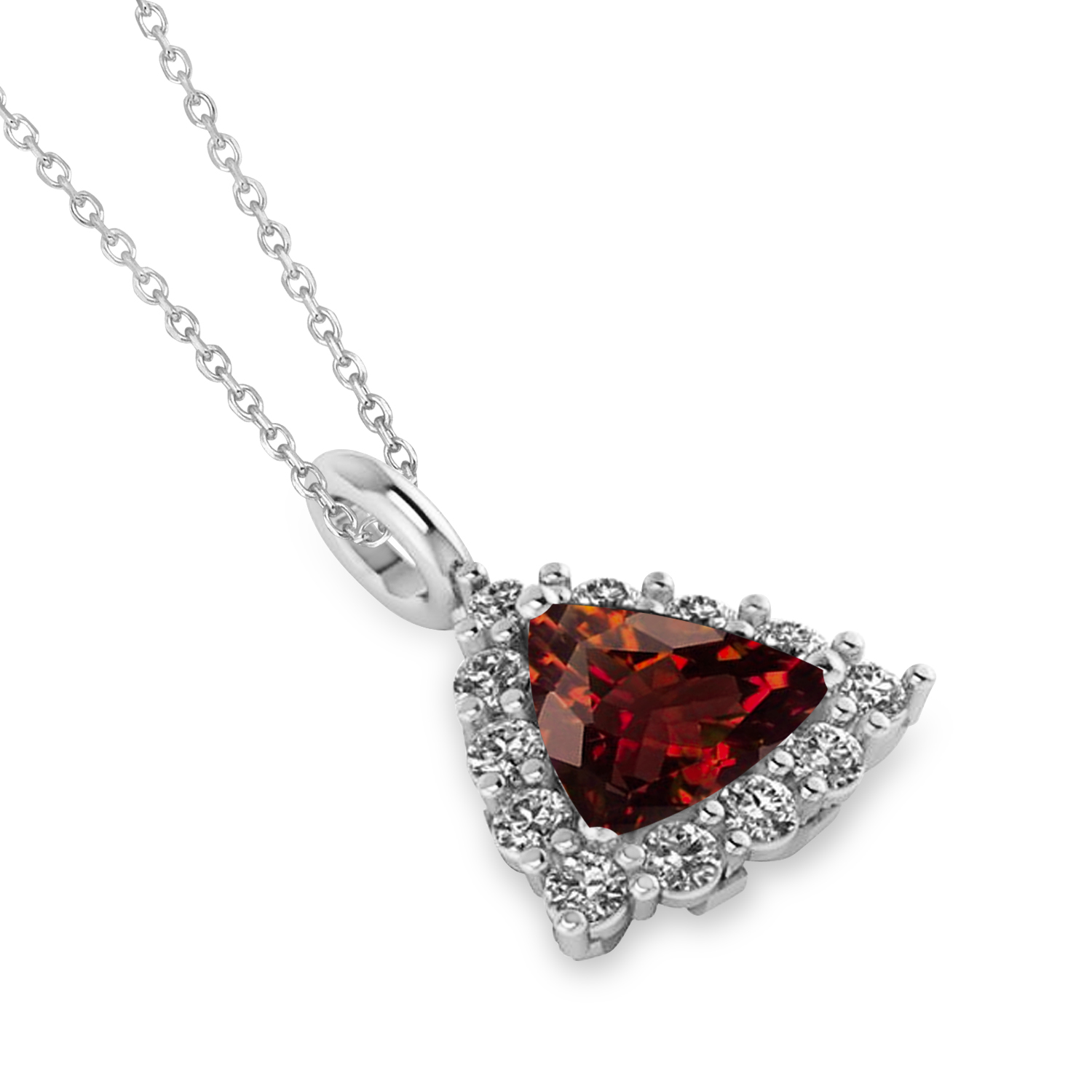 Diamond & Garnet Trillion Cut Pendant Necklace 14k White Gold (1.7ct)