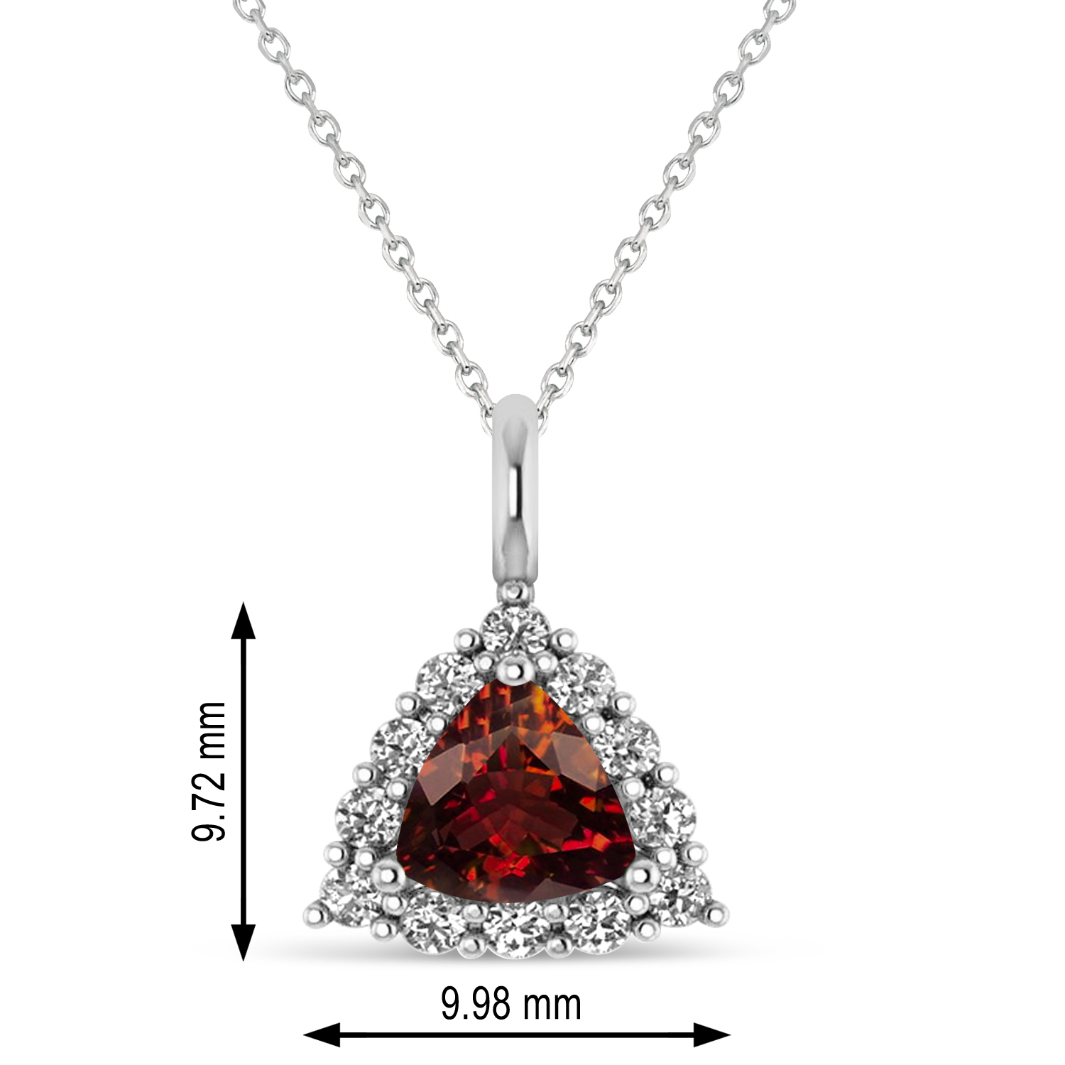 Diamond & Garnet Trillion Cut Pendant Necklace 14k White Gold (1.7ct)
