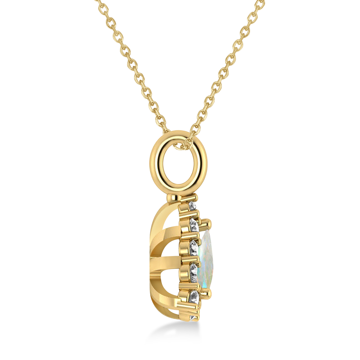 Diamond & Opal Trillion Cut Pendant Necklace 14k Yellow Gold (1.24ct)