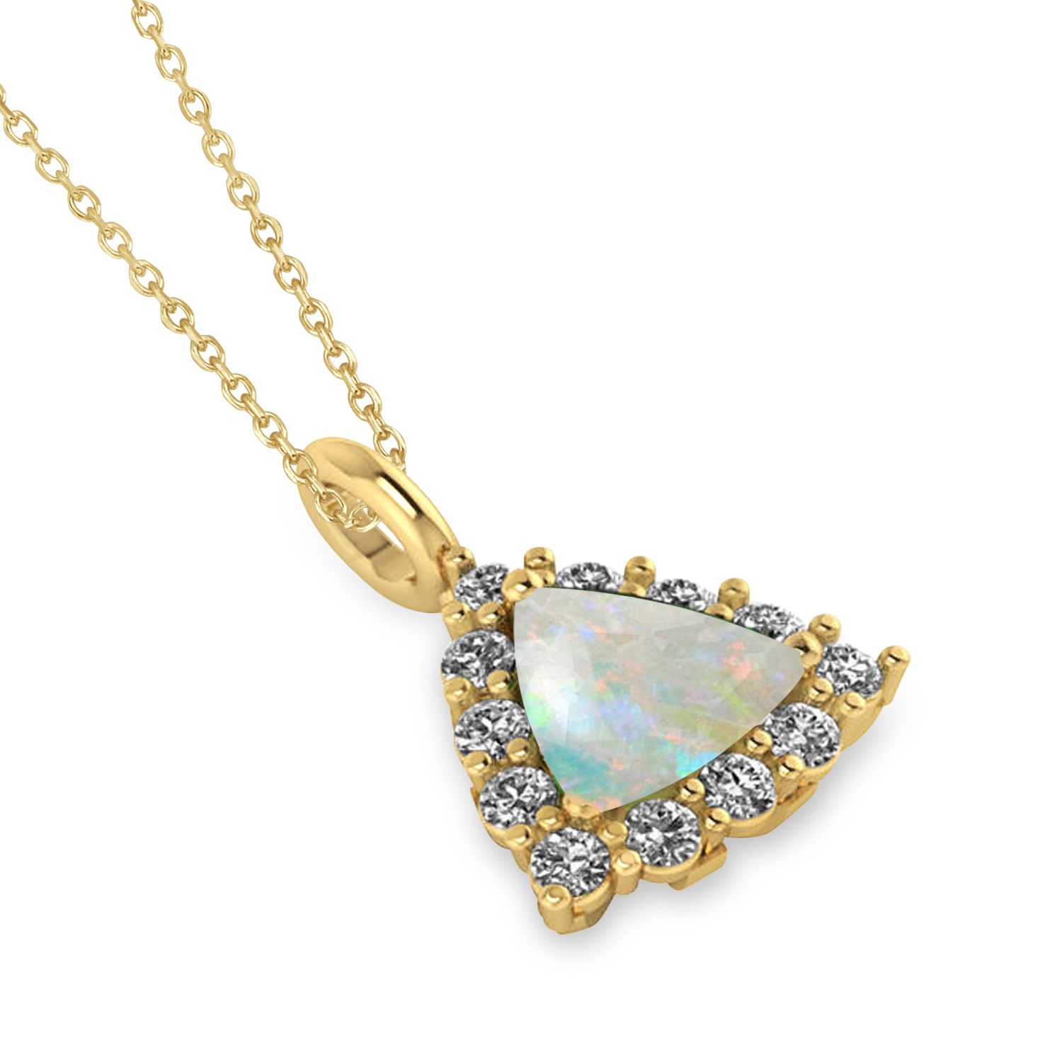 Diamond & Opal Trillion Cut Pendant Necklace 14k Yellow Gold (1.24ct)