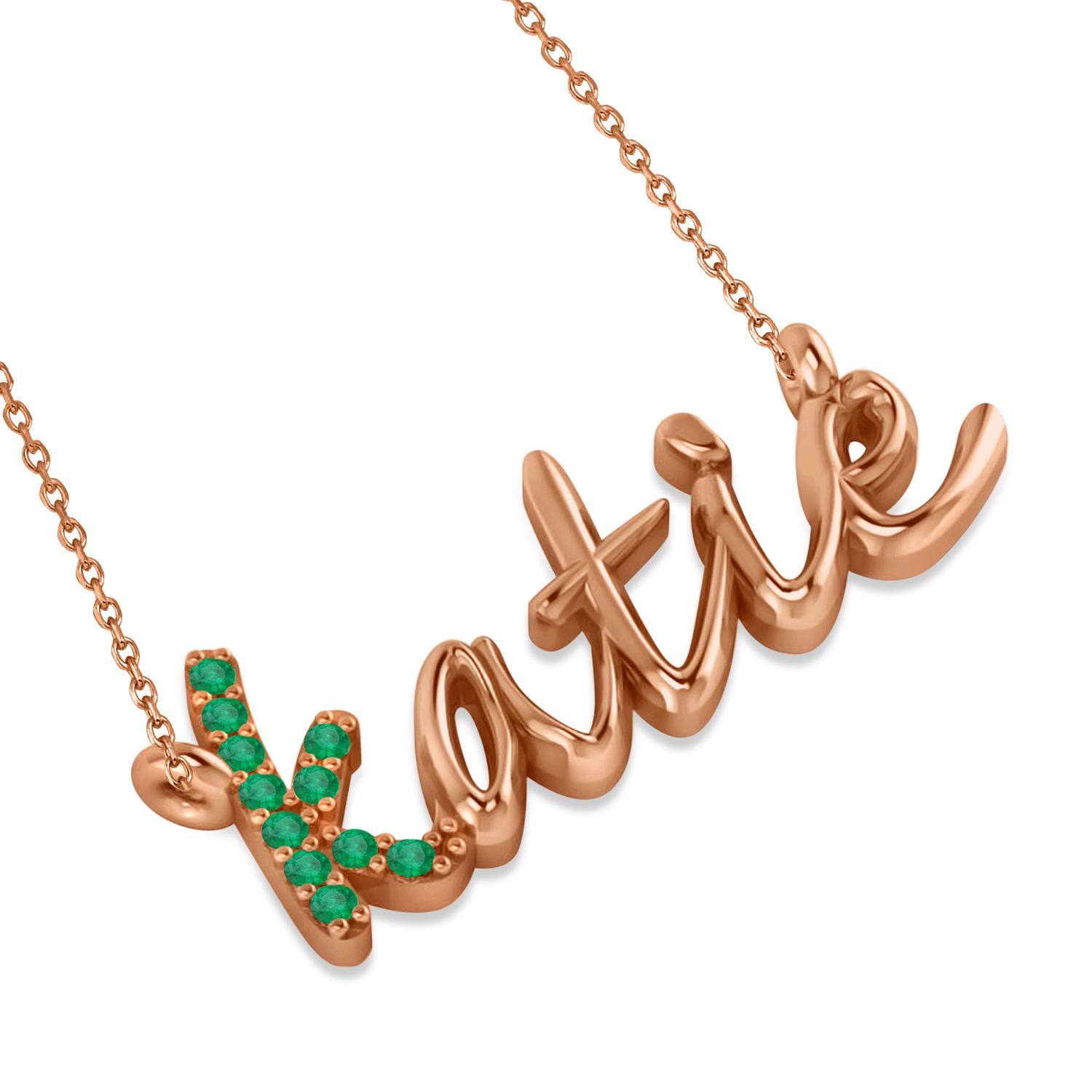 Personalized Emerald Nameplate Pendant Necklace 14k Rose Gold